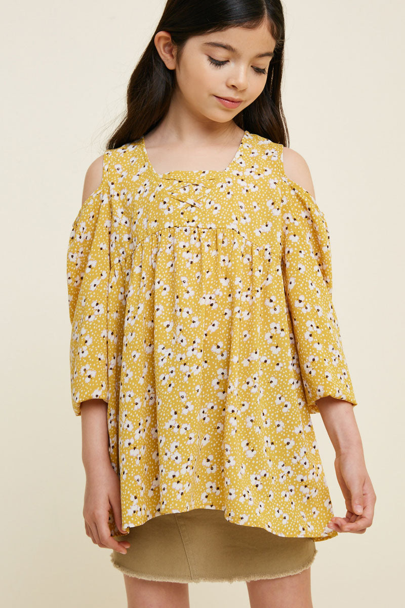 Floral Cold Shoulder Sleeve Tunic Top for Women - Summer Boho Blouse with Ruffled Sleeves - Perfect for Beach, Vacation & Casual Outings