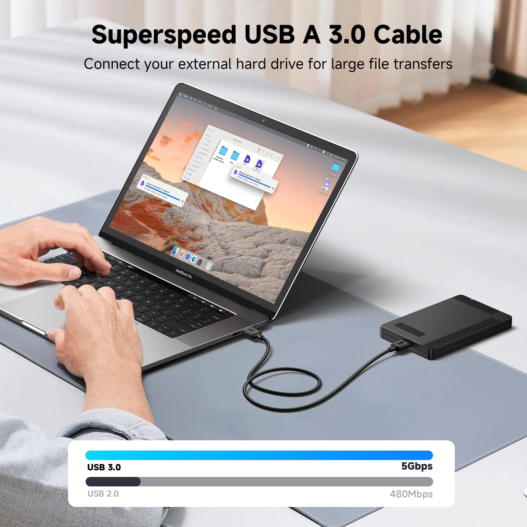 Premium USB 3.0 Cable A to A Male to Male 15ft (4.5m) - 5Gbps High-Speed Data Transfer with Gold-Plated Connectors - Compatible with External HDD, DVD Drive, Printer, Camera & Hard Drive Enclosure - Durable Black Nylon Braided for Home & Office Use