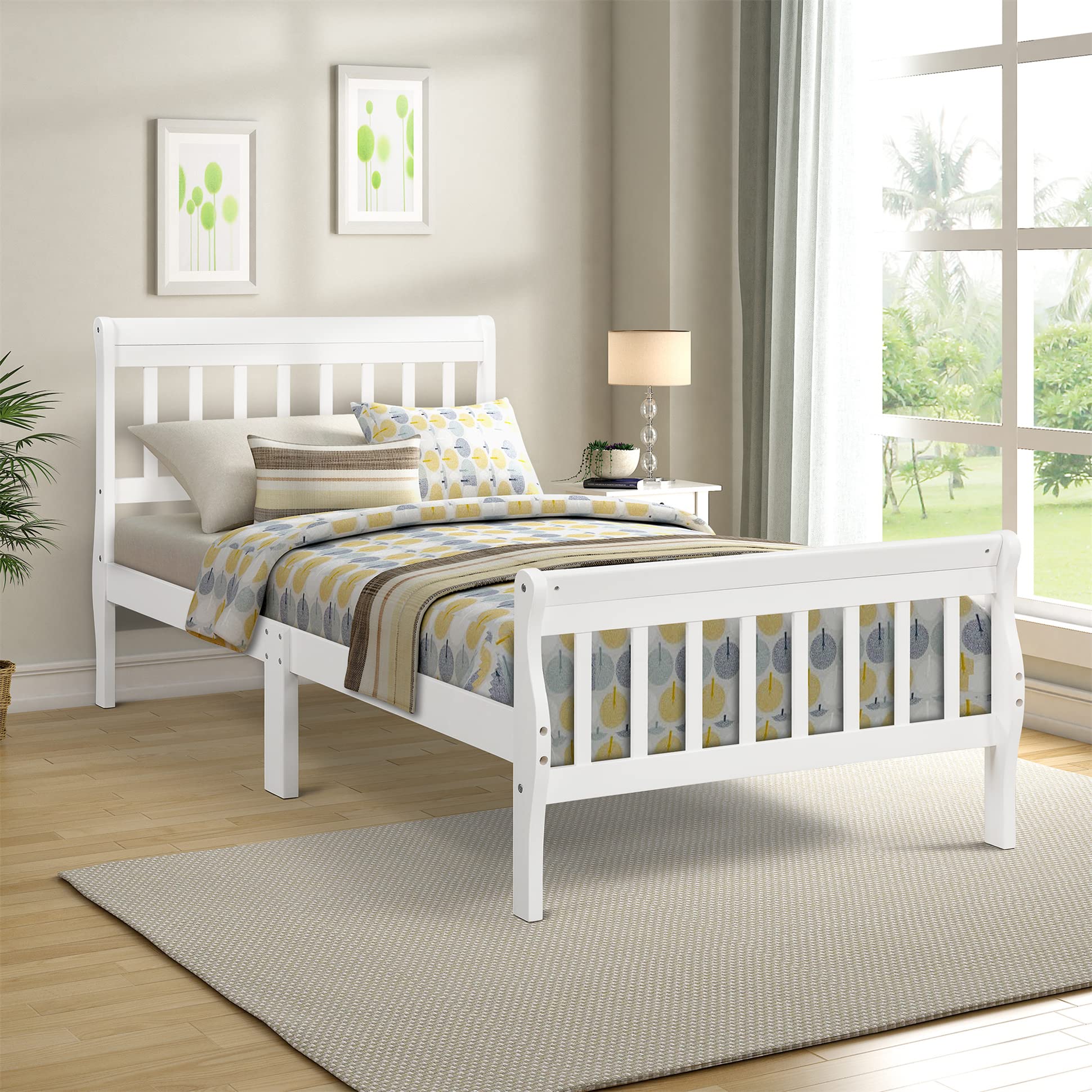 Harper & Bright Designs Twin Bed Frame - Solid Wood Platform Bed with Headboard & Footboard, Wood Slat Support, No Box Spring Needed (Twin Size, White) | Perfect for Kids Room, Guest Bedroom & Small Spaces