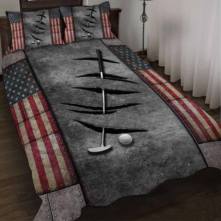 Vintage Golf Quilts Bedding Set - Queen Size Comforters for Golf Lovers, Golf Themed Quilt Coverlet Bedspread for Men & Women | Perfect Golf Gift for Son, Daughter, Father | Ideal for Bedroom Decor, Sports Theme Room & Cozy Sleep