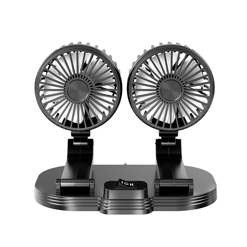 2024 Upgraded Dual Head USB Car Fan - 360° Rotatable Portable Cooling Fan for Dashboard, SUV, RV, Truck, Boat & Home Office | Perfect for Summer Travel, Work & Indoor Use