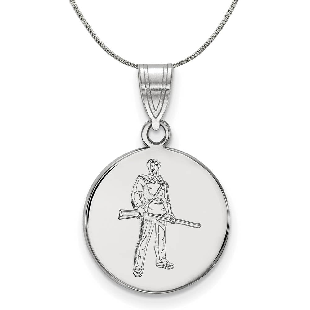 Sterling Silver West Virginia University WVU Black Bow Medium Disc Pendant Necklace - Perfect for Gifts, Graduation, and School Spirit Jewelry