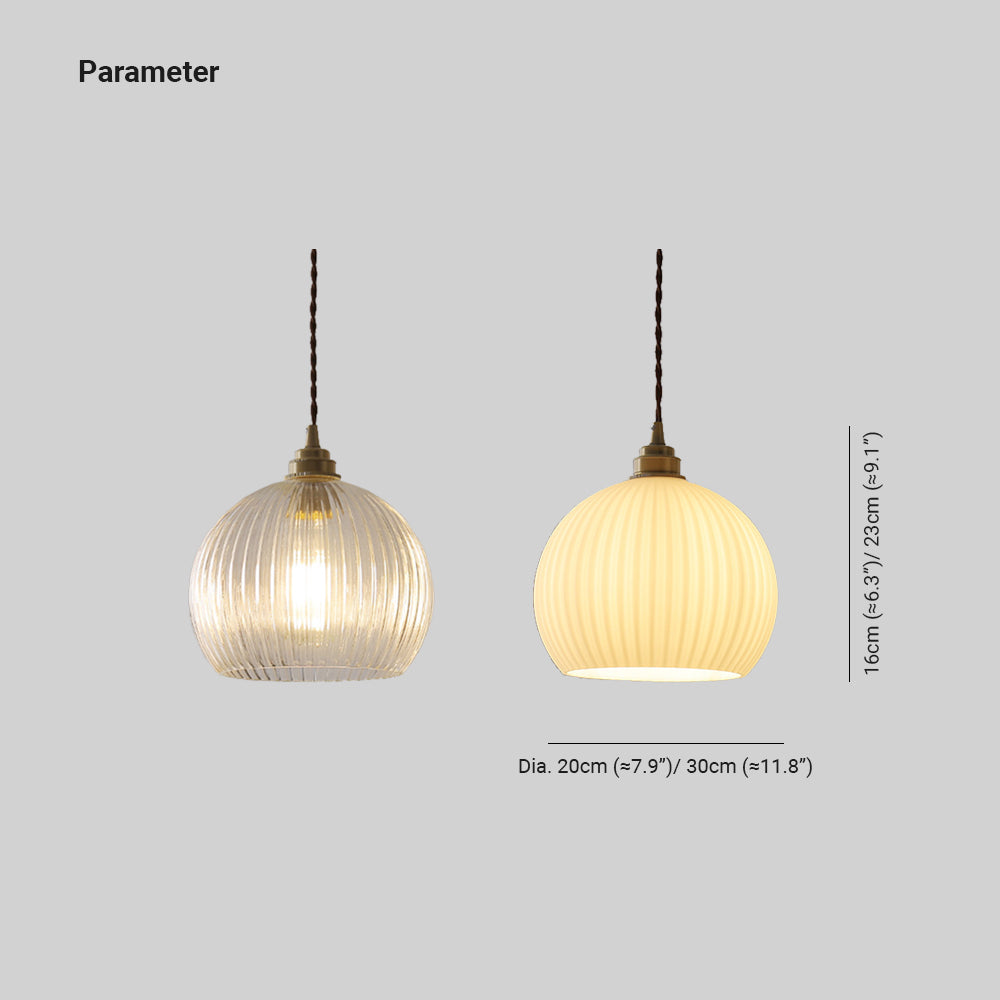 Modern Striped Transparent Spherical Glass Pendant Light - Elegant Ceiling Lighting Fixture for Dining Room, Kitchen Island, Bedroom & Living Room Decor
