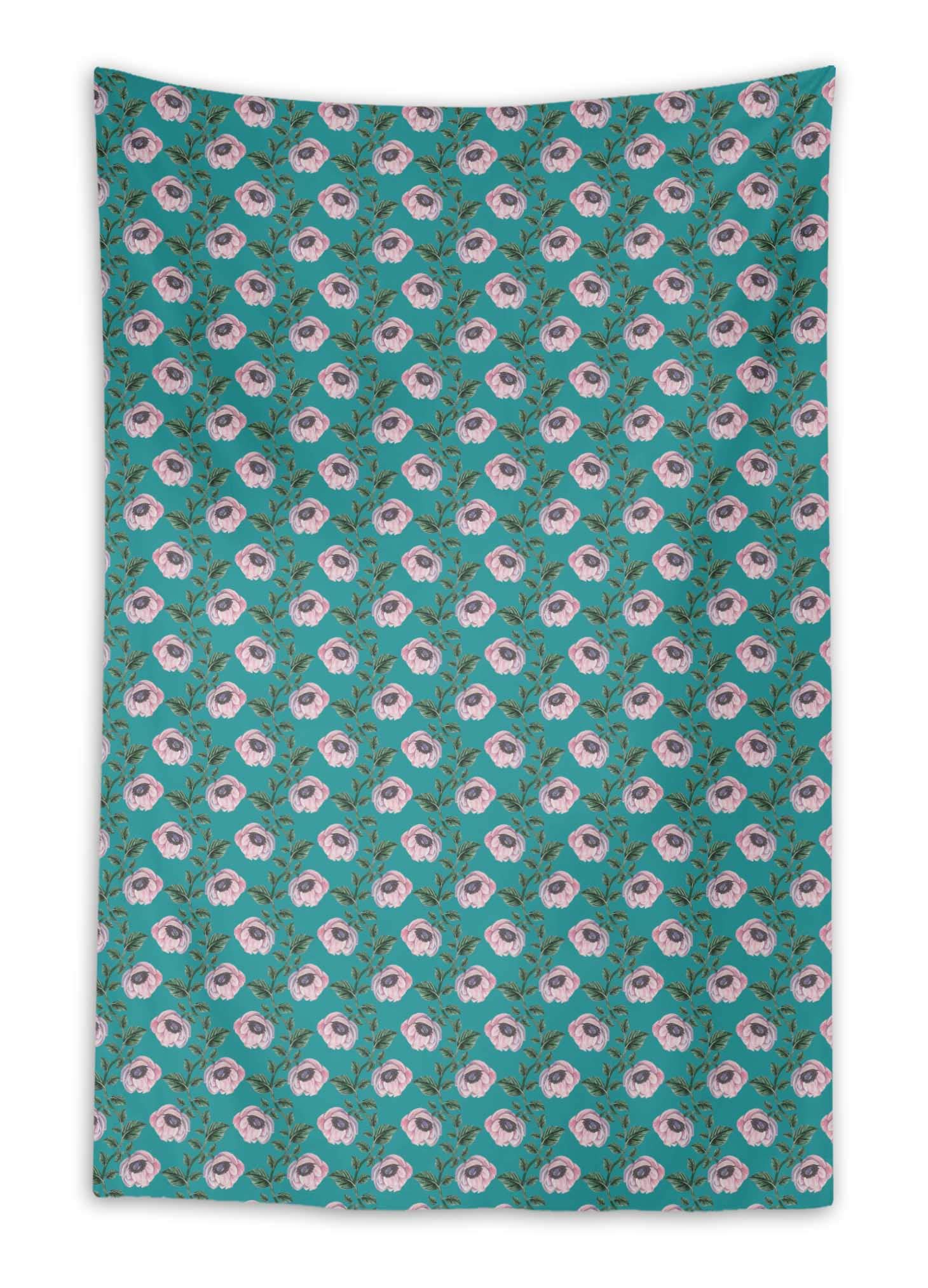 Green Leaves & Anemone Floral Wall Hanging Tapestry - 58x80 Inch Printed Indian Home Decor for Living Room, Bedroom, Dorm - Bohemian Style Wall Art for Home & Office Decoration