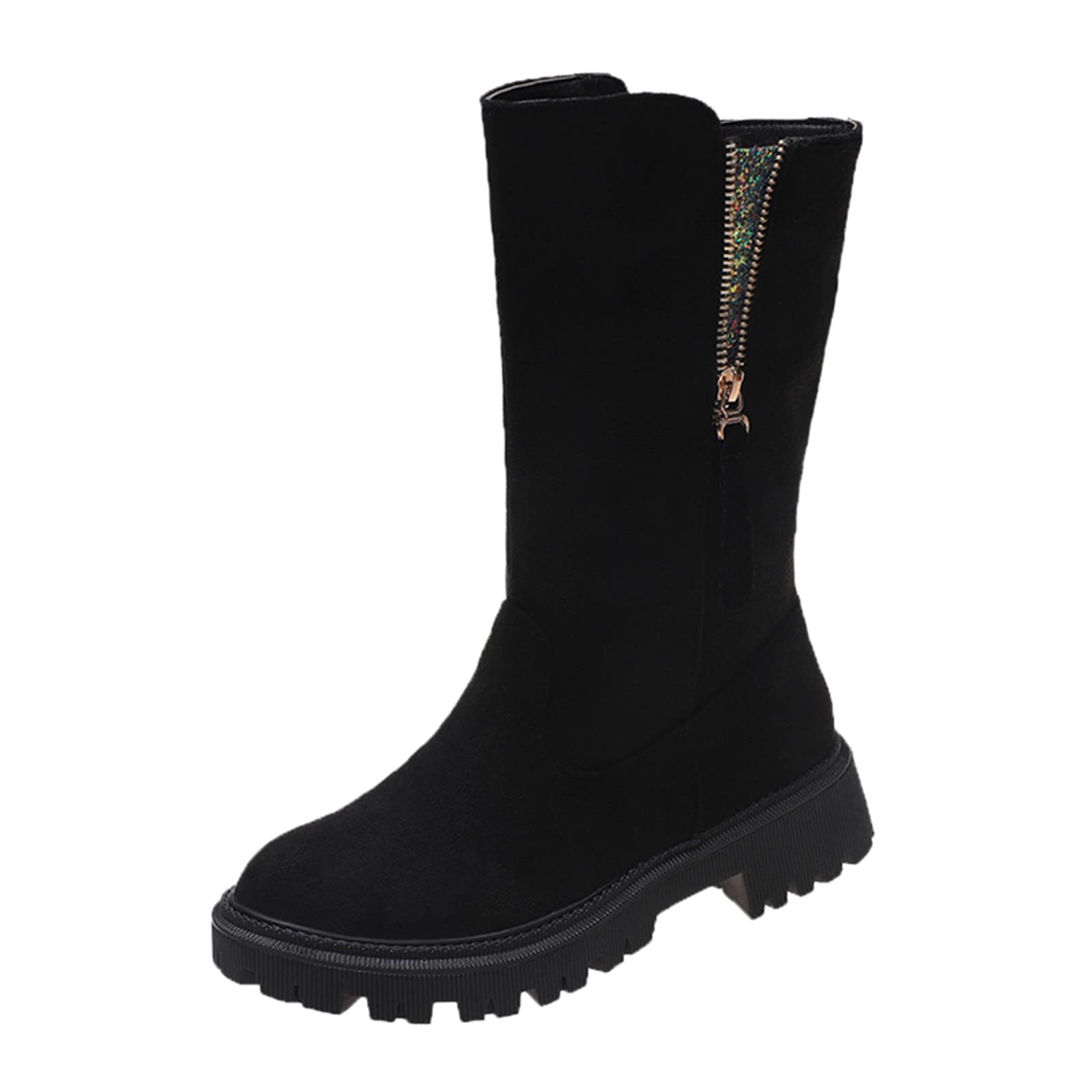 **Women's Wide Calf Knee High Black Boots - Slip Resistant Wedge Heel, Plush Warm Lining, Breathable Thermal Winter Boots for Casual & Office Wear**