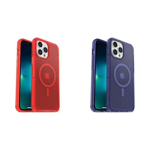 OtterBox Symmetry Series+ Clear Antimicrobial Case with MagSafe for iPhone 12/13 Pro Max - Slim Protective Phone Cover in Red & Blue - Perfect for Daily Use, Work, and Outdoor Activities
