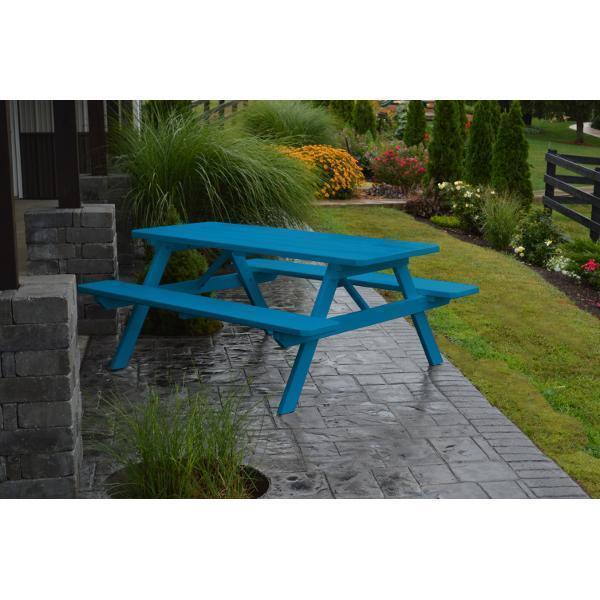 A & L Furniture Yellow Pine Picnic Table With Attached Benches - Outdoor Dining Set for Patio, Backyard, Park & Camping - Durable Black Wooden Picnic Table for Family Gatherings & BBQs