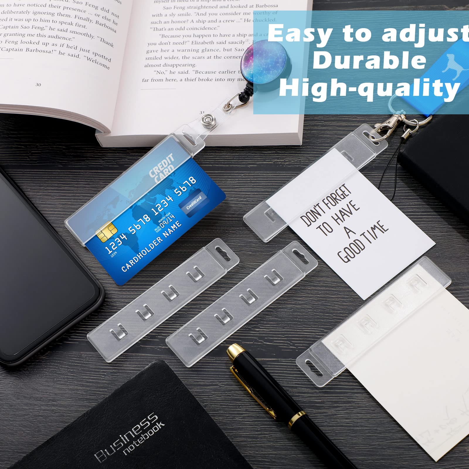 Sinmoe 10 Pack Clear Plastic Vertical Half Card ID Badge Holder - Easy Slide Swipe Holder with Gripper for ID, Credit & Name Cards - Perfect for Office, School & Security Access