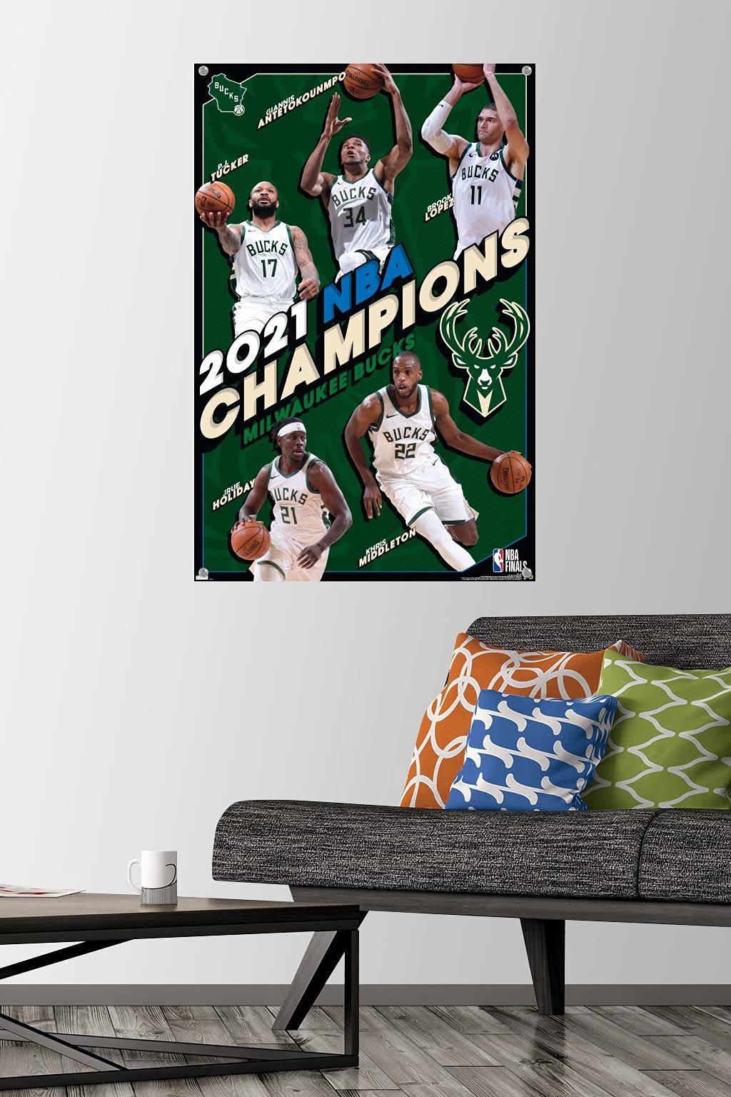 Milwaukee Bucks 2021 NBA Champions Wall Poster with Pushpins - Premium Basketball Decor for Home, Office & Fan Cave