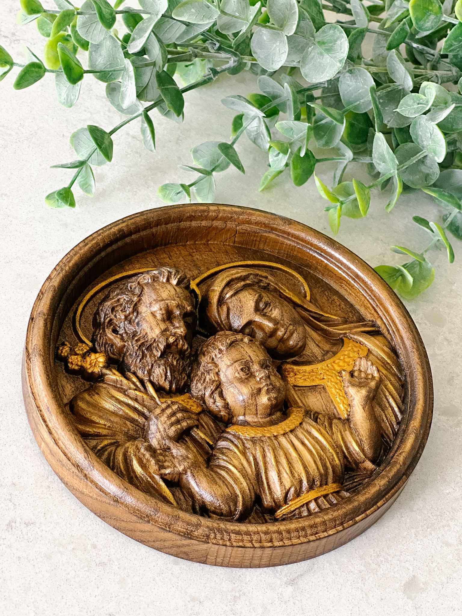 Holy Family Plaque - Elegant Gold Religious Wall Decor for Home, Church & Gifts | Perfect for Christmas, Baptism & Family Blessings