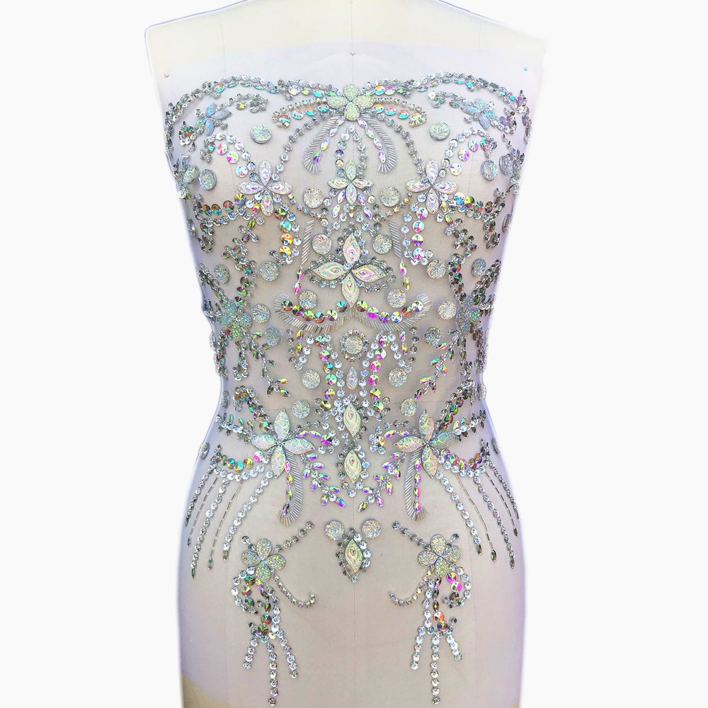 Handmade Crystal AB Rhinestone Applique Patch - 38x56cm Big Beaded Bridal Sew-on Embellishment for DIY Wedding Dress, Gown & Costume Trim | Perfect for Bridal, Evening Wear & DIY Fashion Projects