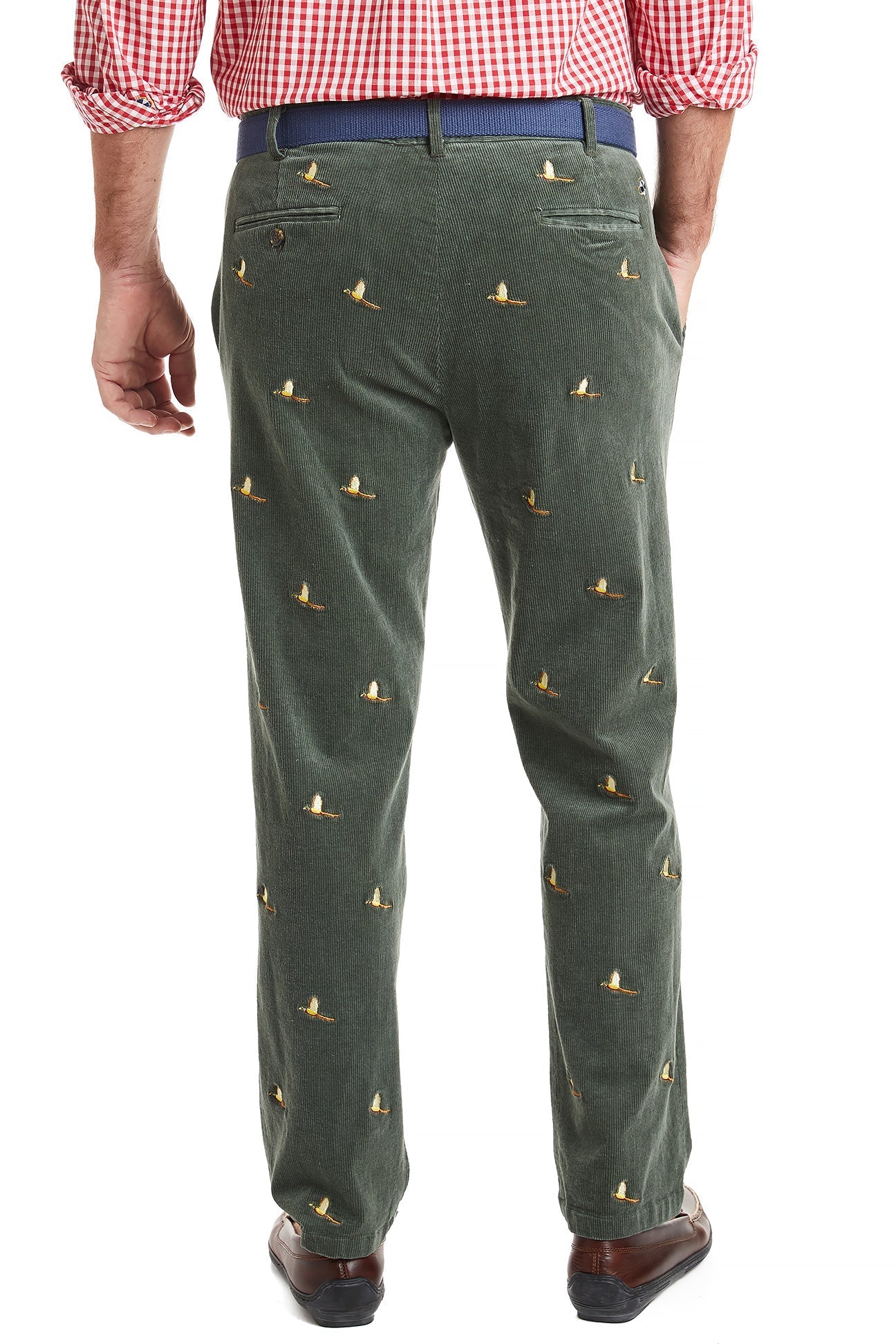 Beachcomber Corduroy Pants for Men - Olive Green with Pheasant Print | Comfortable & Stylish Casual Wear for Outdoor Adventures & Daily Use