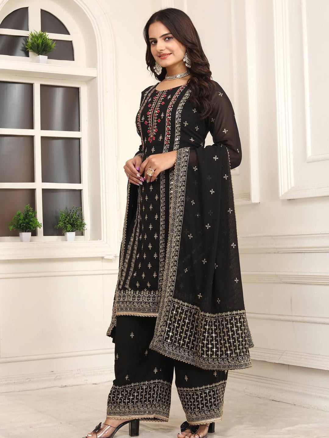 Elegant Black Designer Ready-Made Pant Suit with Embroidery & Printed Work - Perfect for Weddings, Parties & Formal Events
