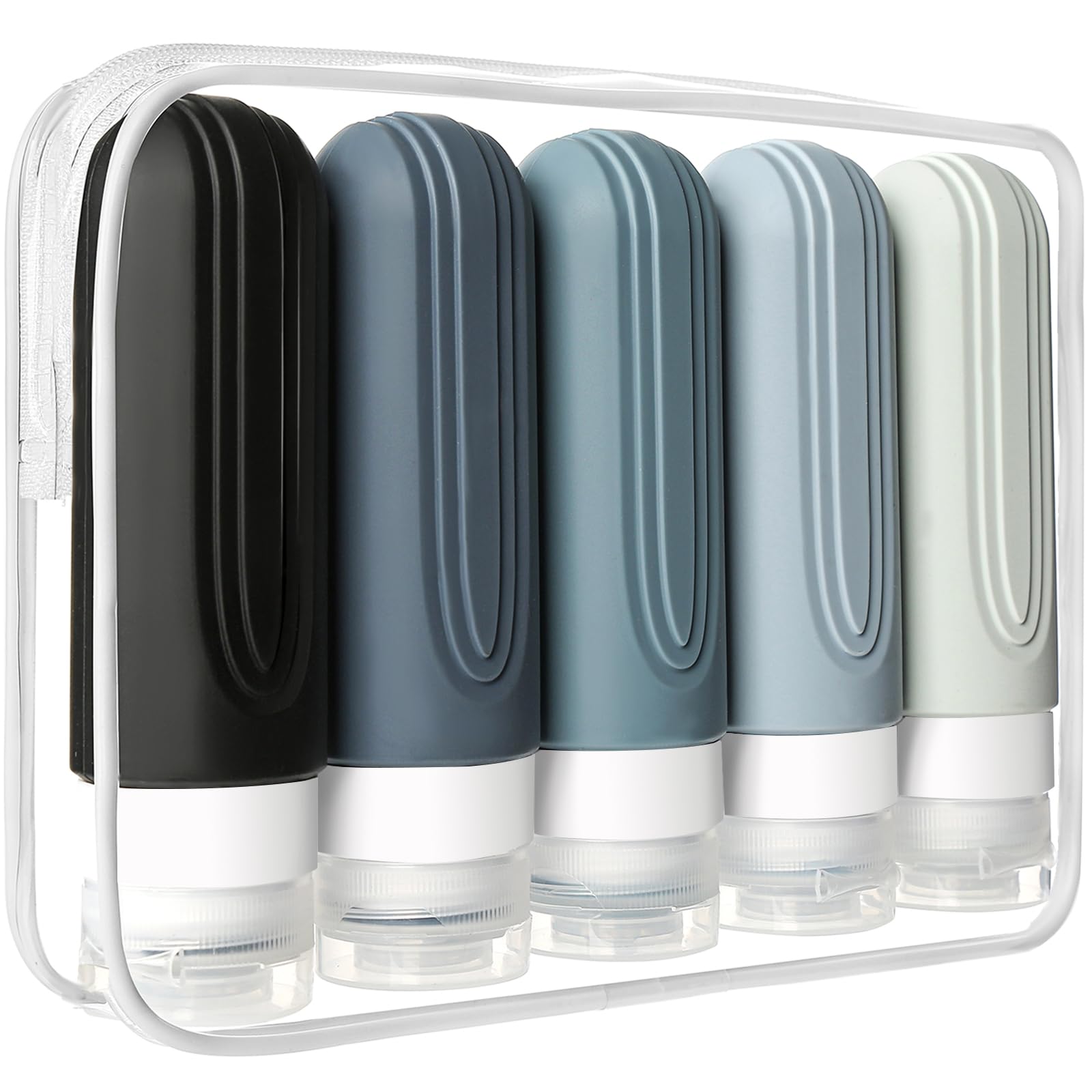 5 Pack TSA Approved Travel Bottles for Toiletries - 3oz Leak Proof Refillable Containers for Shampoo & Conditioner, BPA Free Travel Accessories with Toiletry Bag - Perfect for Airplane Carry-On, Gym, Camping & Vacation Essentials