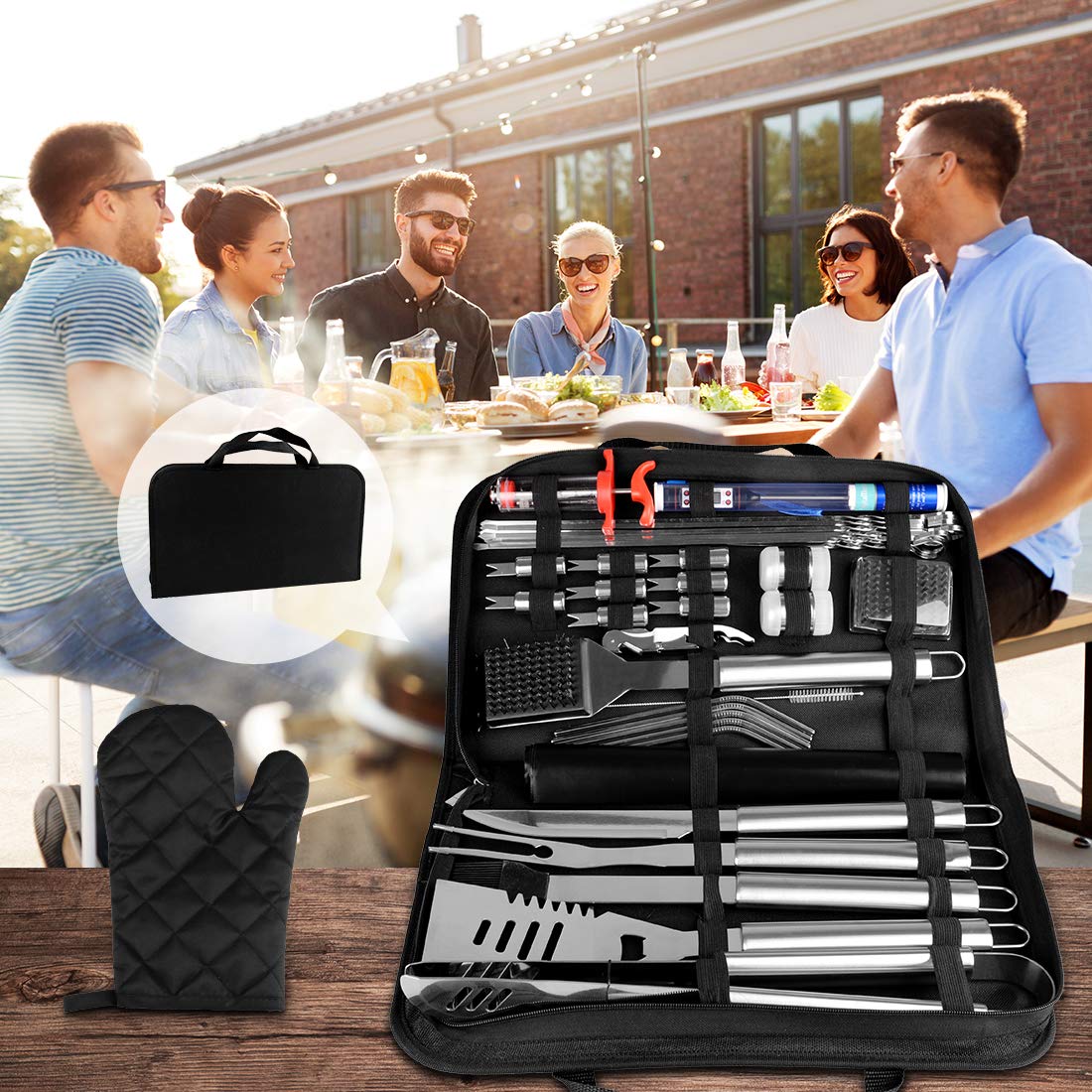 HUSSAR 34-Piece Stainless Steel BBQ Grill Tools Set - Spatula, Tongs, Skewers & Premium Grilling Accessories for Outdoor Cooking, Camping, Backyard BBQ - Complete Grill Utensil Kit with Storage Bag (Silver, BTS-34) | Perfect for Summer Grilling, Tailgating & Family Gatherings