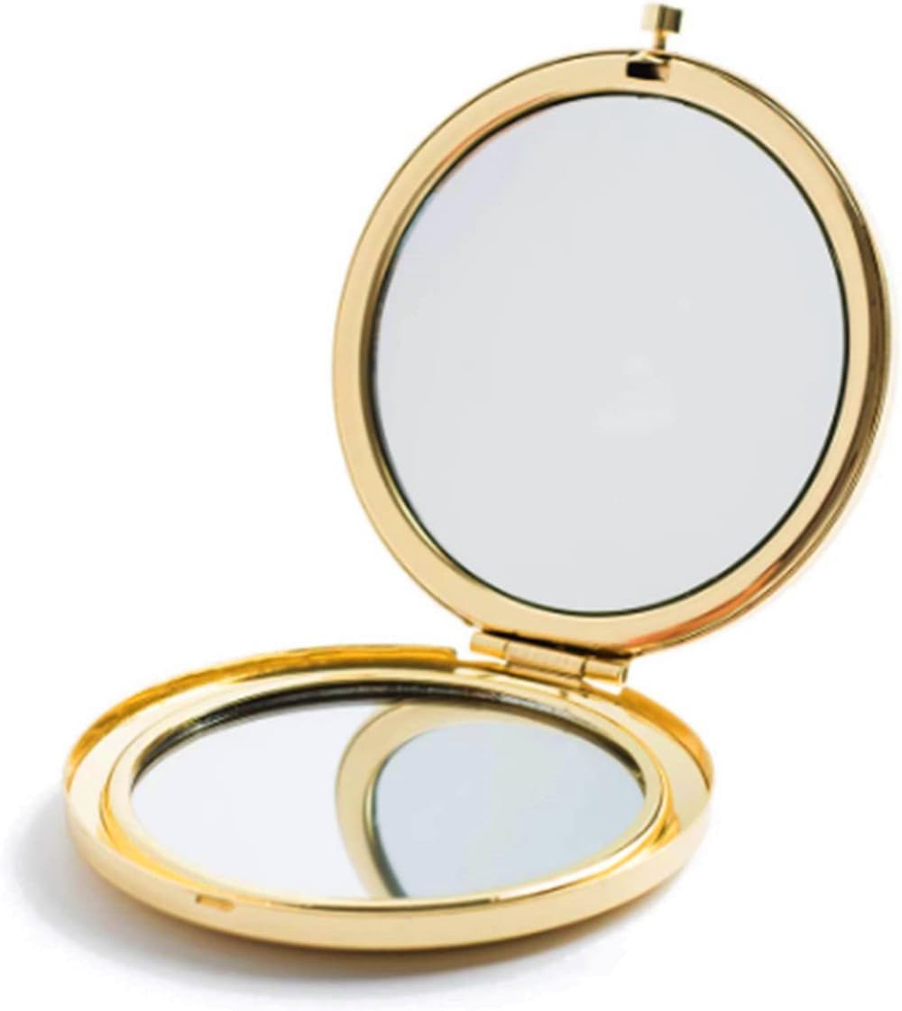 Gold Compact Mirror for Women with Mix Diamond Design - 2x & 1x Magnification Folding Pocket Mirror | Portable Travel Makeup Mirror for Purse | Perfect Gift for Her (Ideal for Travel, Home, Office & Touch-ups)