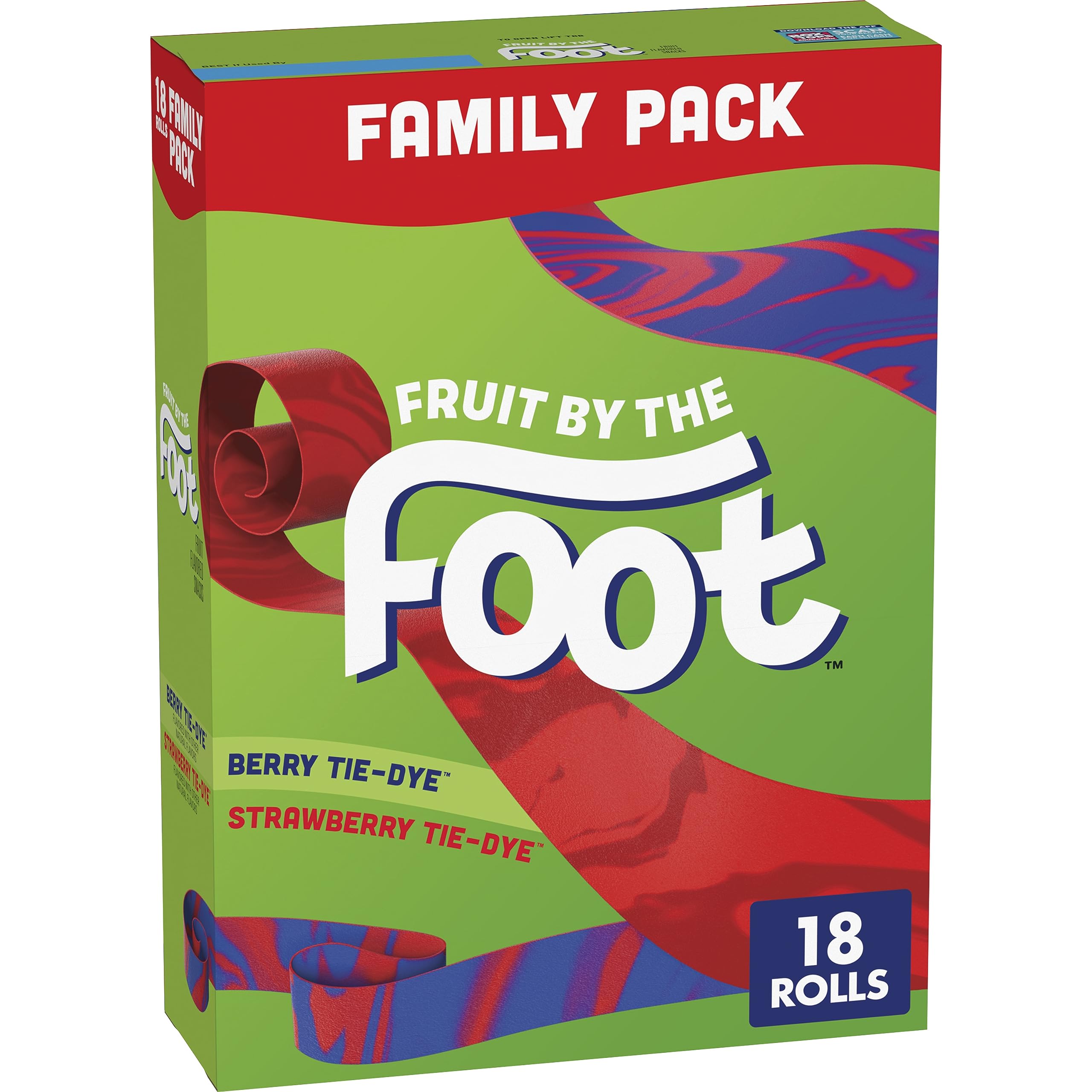 Fruit By The Foot Berry Tie-Dye & Strawberry Tie-Dye Fruit Flavored Snacks - Family Pack (18 Rolls, 13.5 oz) | Kids Lunch Box Treats, Birthday Party Favors & After School Snacks