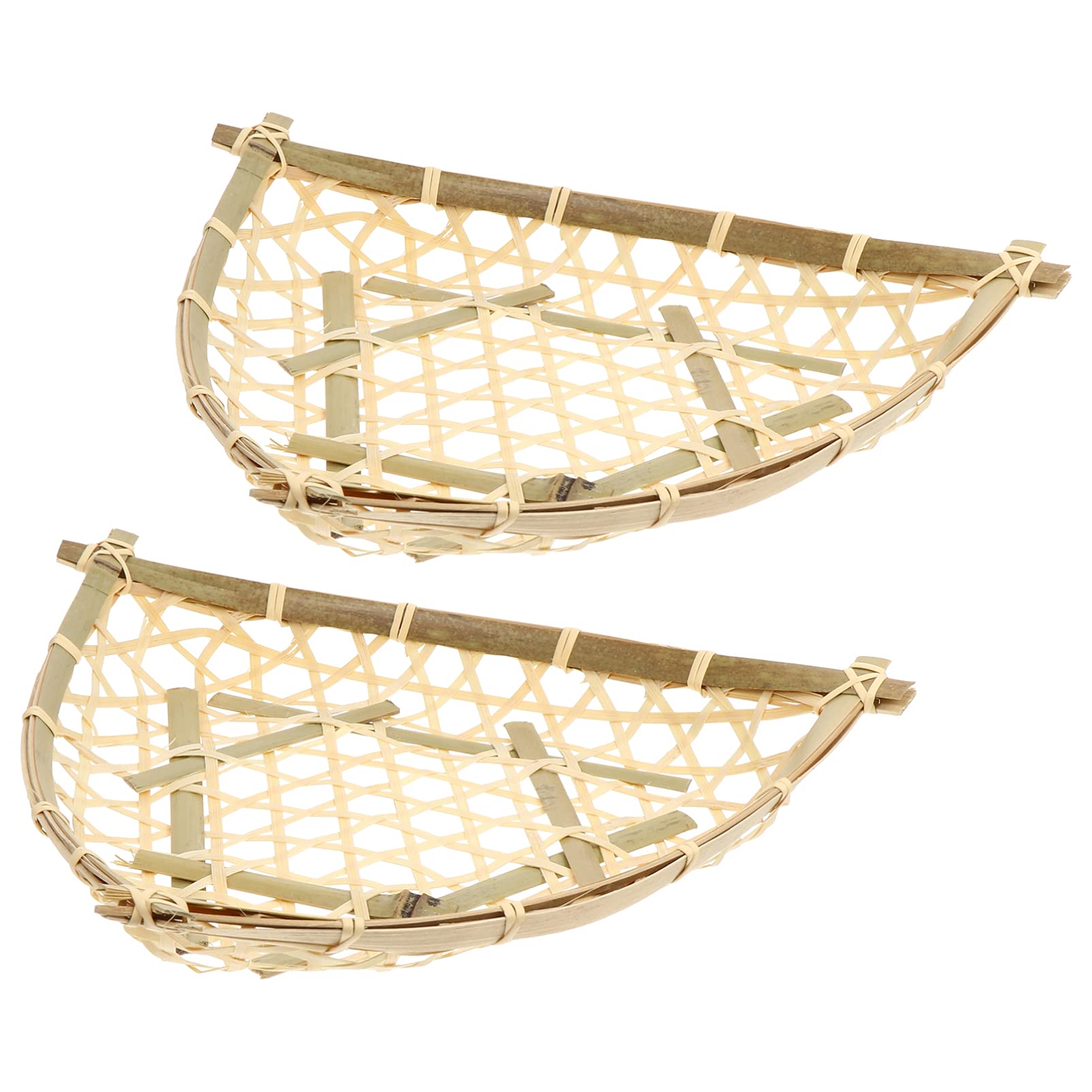 YARNOW 2-Pack Natural Woven Wicker Storage Baskets - Triangular Rattan Wooden Bowls for Bread, Fruit & Kitchen Organization | Perfect for Pantry, Countertop & Home Decor