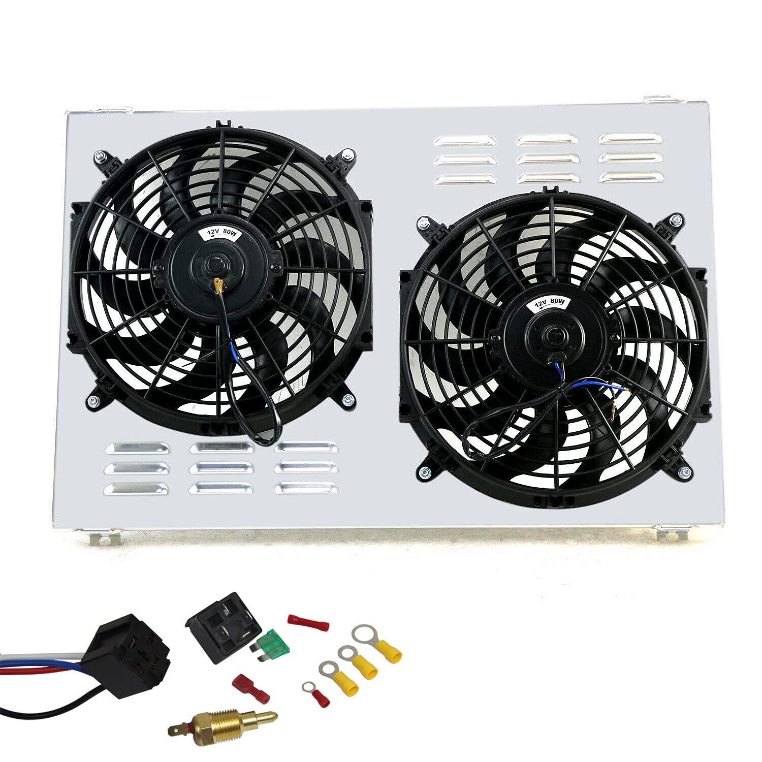 4 Row Aluminum Radiator with Shroud Fan & Relay Kit for 1971-1990 Chevy C/K 10 20 30 & Caprice - Heavy Duty Cooling Upgrade for Classic Trucks & Cars - Perfect for Restoration Projects & Hot Rod Builds