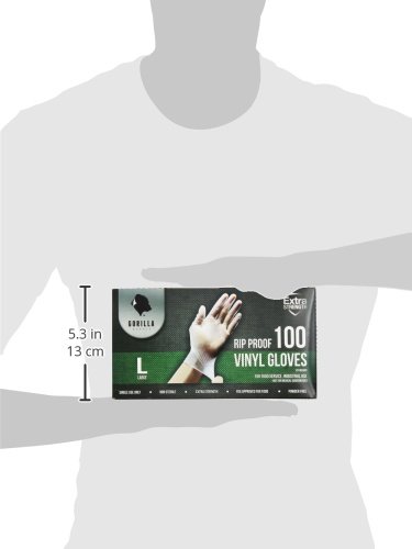 GORILLA SUPPLY Heavy Duty Disposable Vinyl Gloves - Latex Free, Powder Free, BPA Free, Food Safe - Large (L) - 100 Count - Perfect for Food Handling, Cleaning & Medical Use