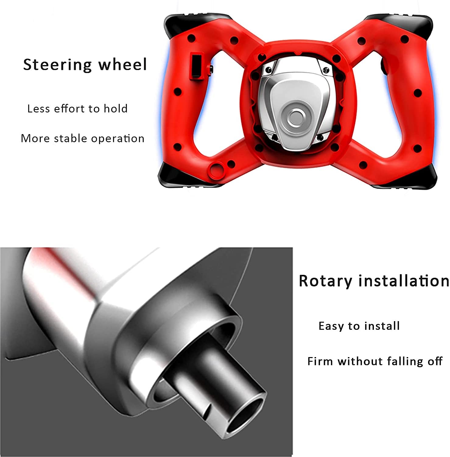 2400W Heavy Duty Cement Mixer with Pure Copper Motor - LIJCC Paddle Mixer for Plaster, Paint, Mortar & Feed Mixing - Red Construction Power Tool for DIY Projects & Professional Use