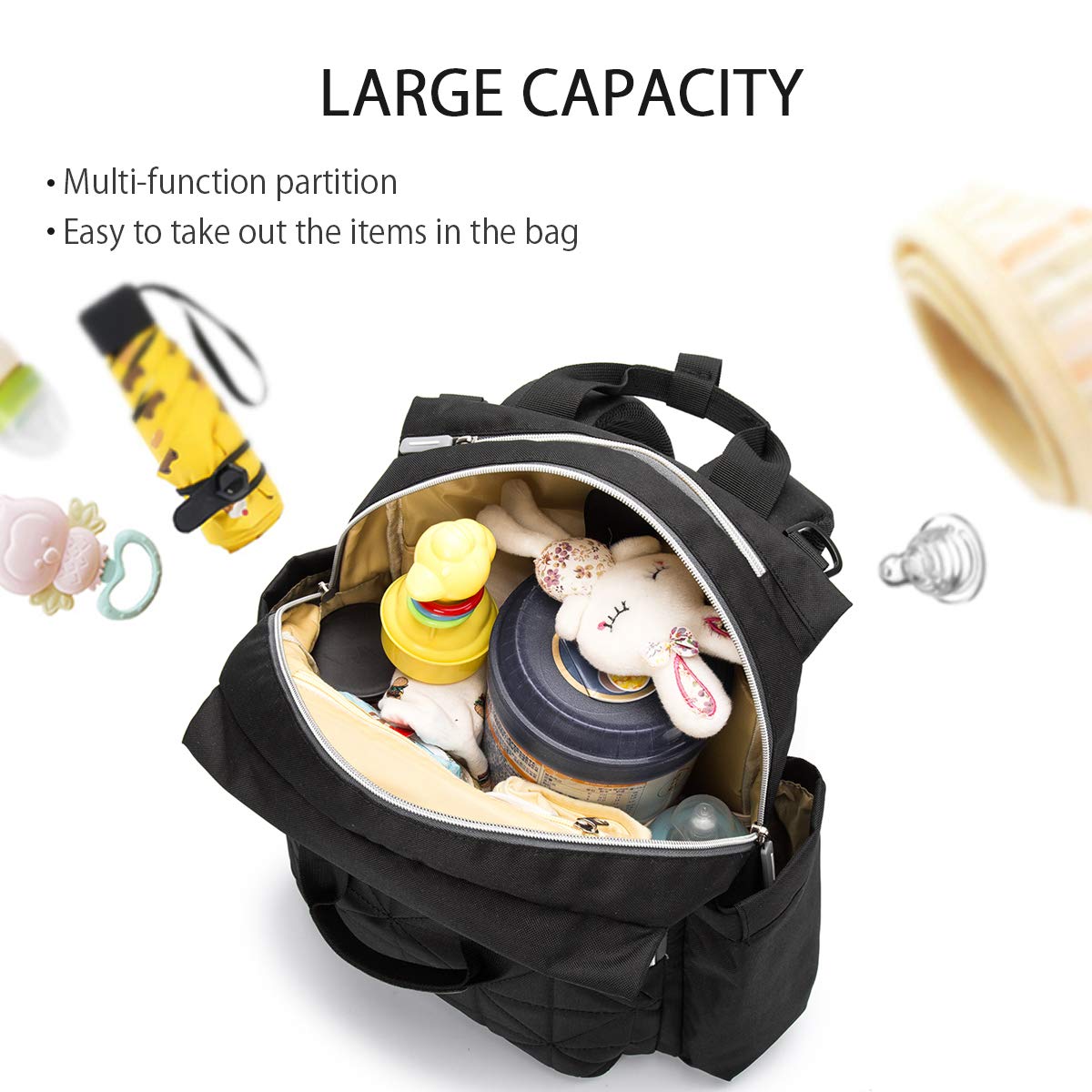 Waterproof Baby Diaper Bag Backpack with Changing Pad - Stylish & Spacious for Travel, Daycare & On-the-Go Parents (Black) | Perfect for Newborn Essentials, Outings & Baby Care Trips