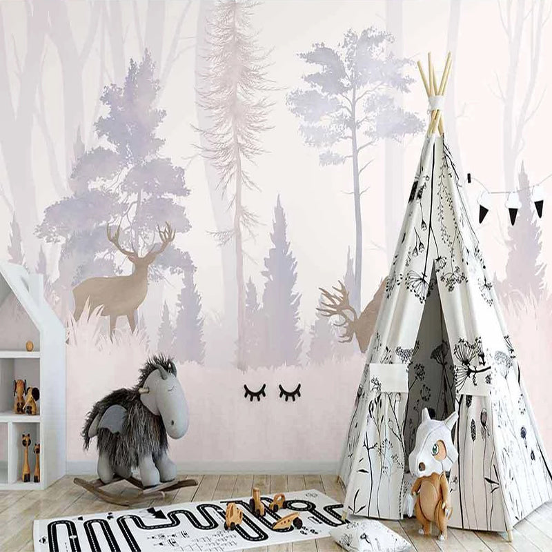 Reindeers in the Forest Nursery Wallpaper - Waterproof Peel & Stick Wall Mural for Baby Room Decor | Perfect for Nursery, Kids Bedroom & Playroom Decoration
