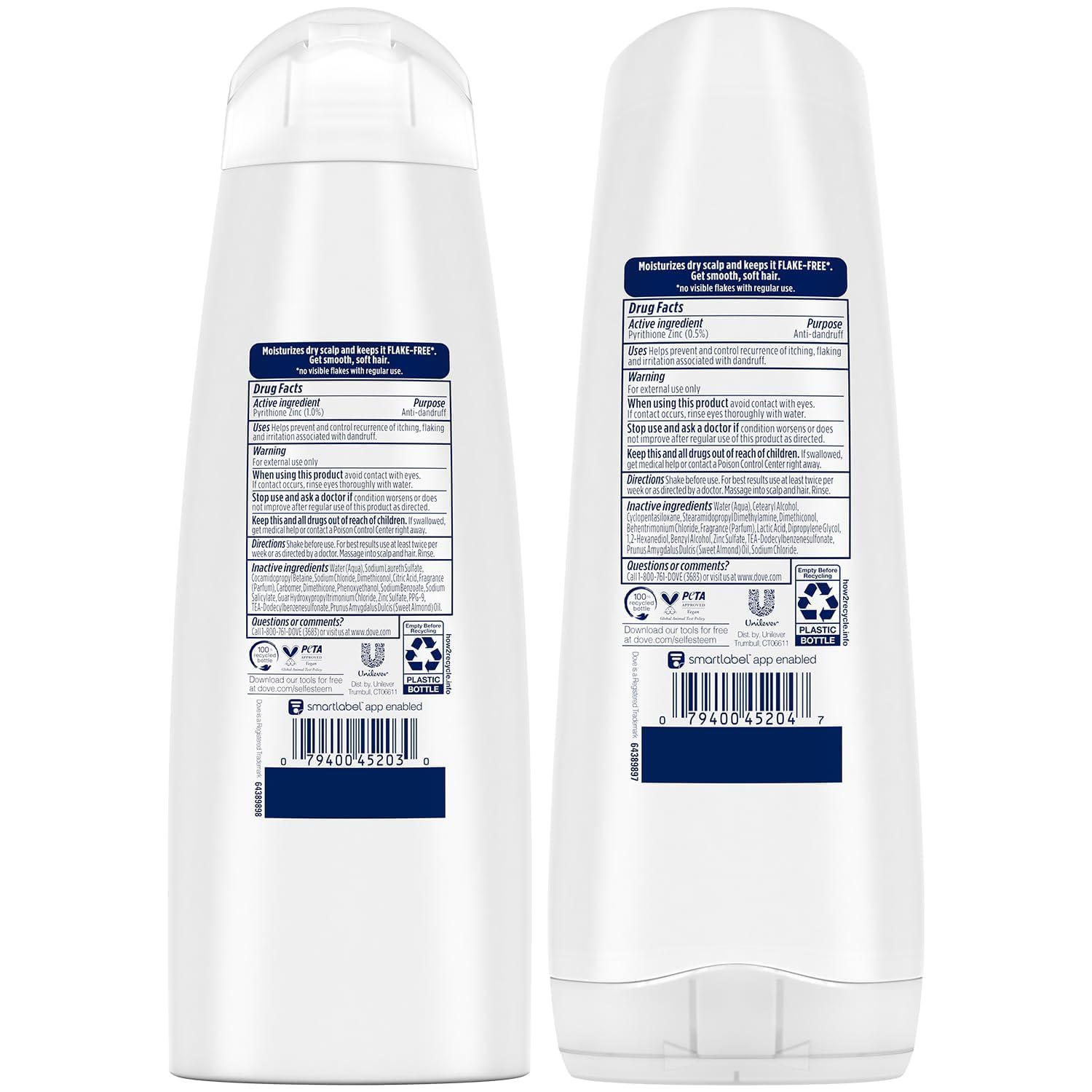 Dove Anti-Dandruff Shampoo and Conditioner Set - Pyrithione Zinc & Sweet Almond Oil for Soothing Moisture, 12 Oz Each | Relieves Itchy Scalp & Flakes for Healthy Hair | Perfect for Daily Hair Care & Scalp Treatment