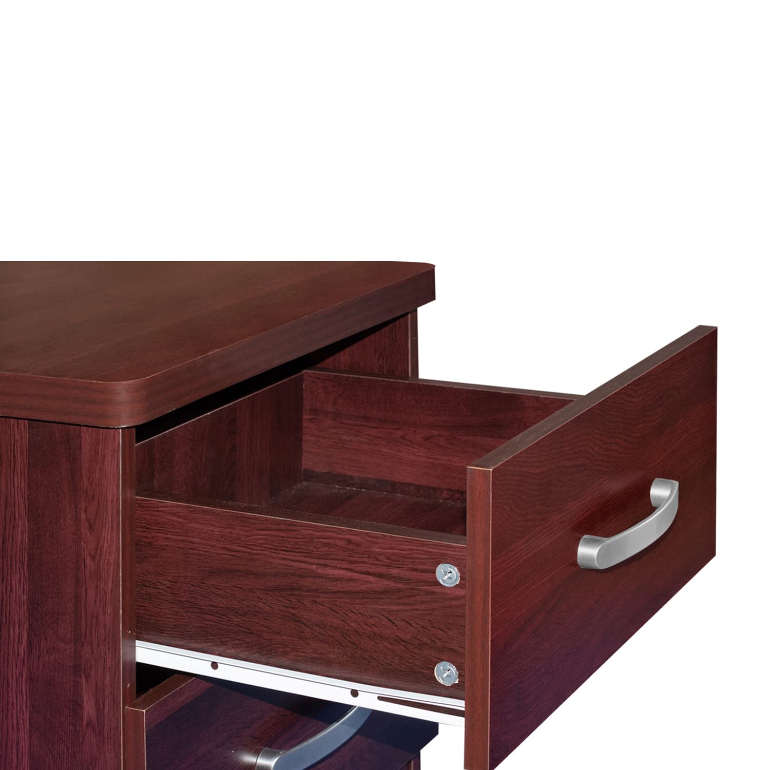 Better Home Products Cindy Faux Wood 2-Drawer Nightstand in Mahogany Finish - Bedside Table for Bedroom, Living Room, or Office Storage