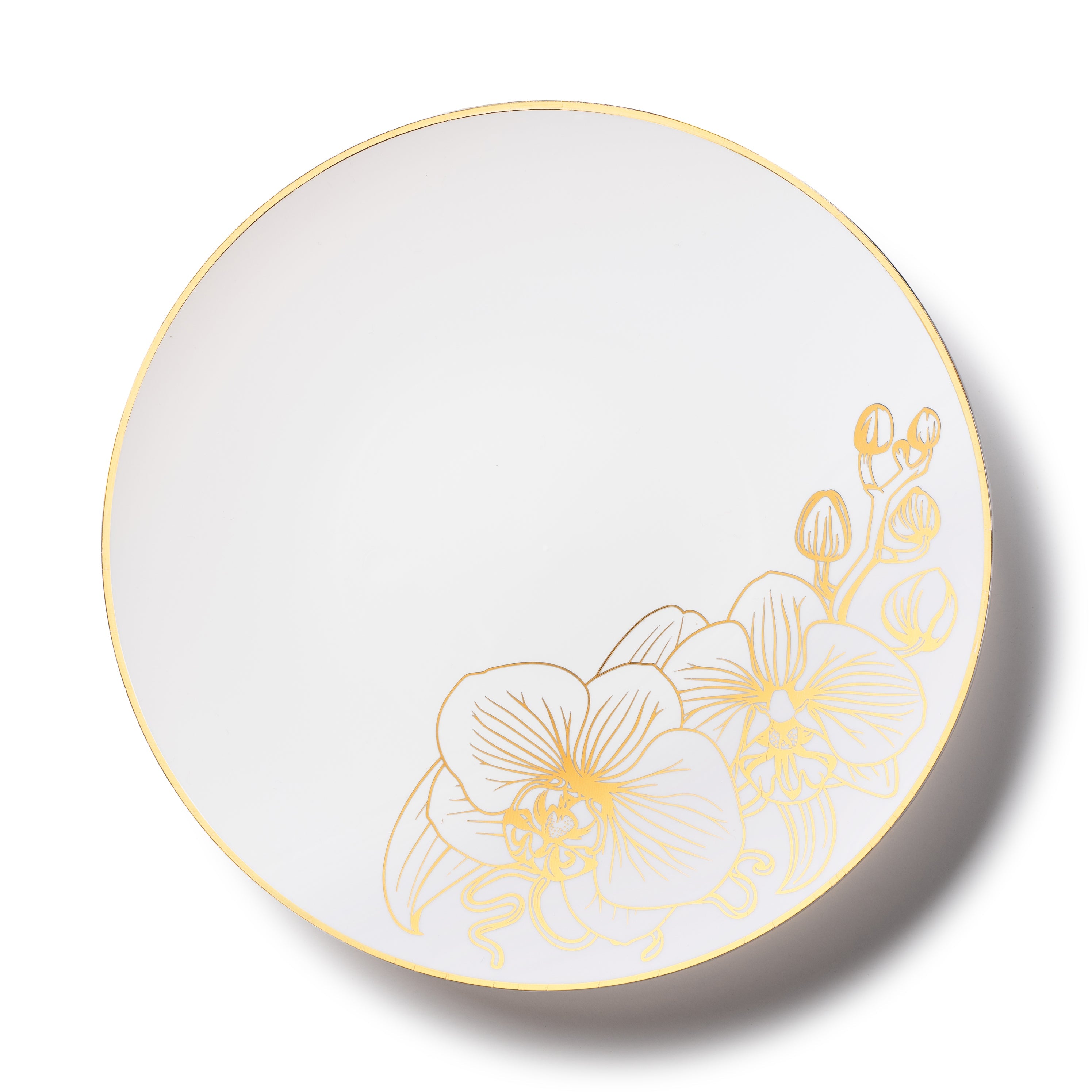 192-Piece White and Gold Round Plastic Dinnerware Set - Elegant Disposable Tableware for 96 Guests - Perfect for Weddings, Parties, and Outdoor Events