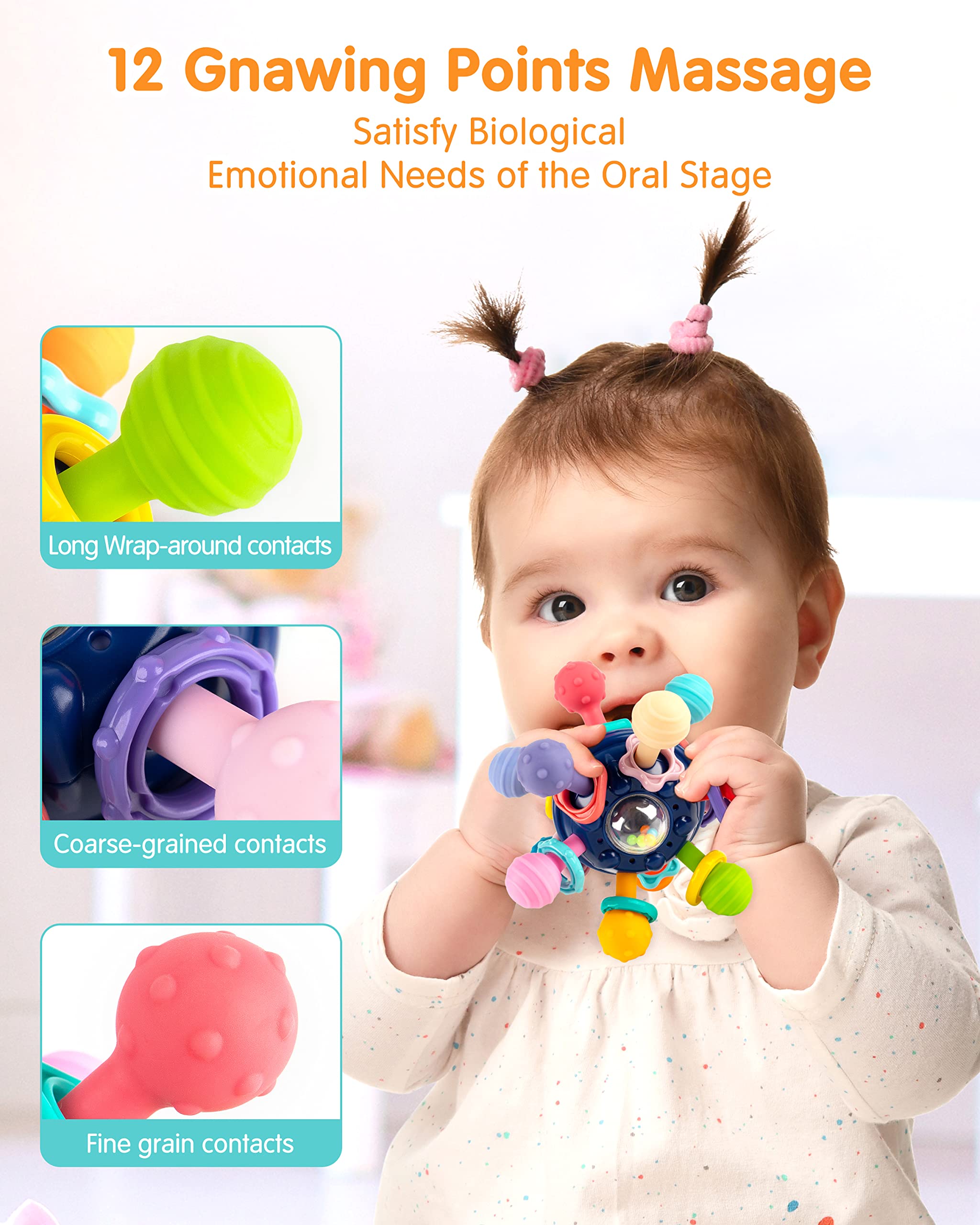 Vanmor Baby Teething Toys for 0-18 Months - Sensory Chew Balls, Montessori Rattle Teether & Grasping Activity Toys for Infants - Perfect Gift for Boys & Girls (Blue) - Ideal for Soothing Sore Gums & Early Childhood Development