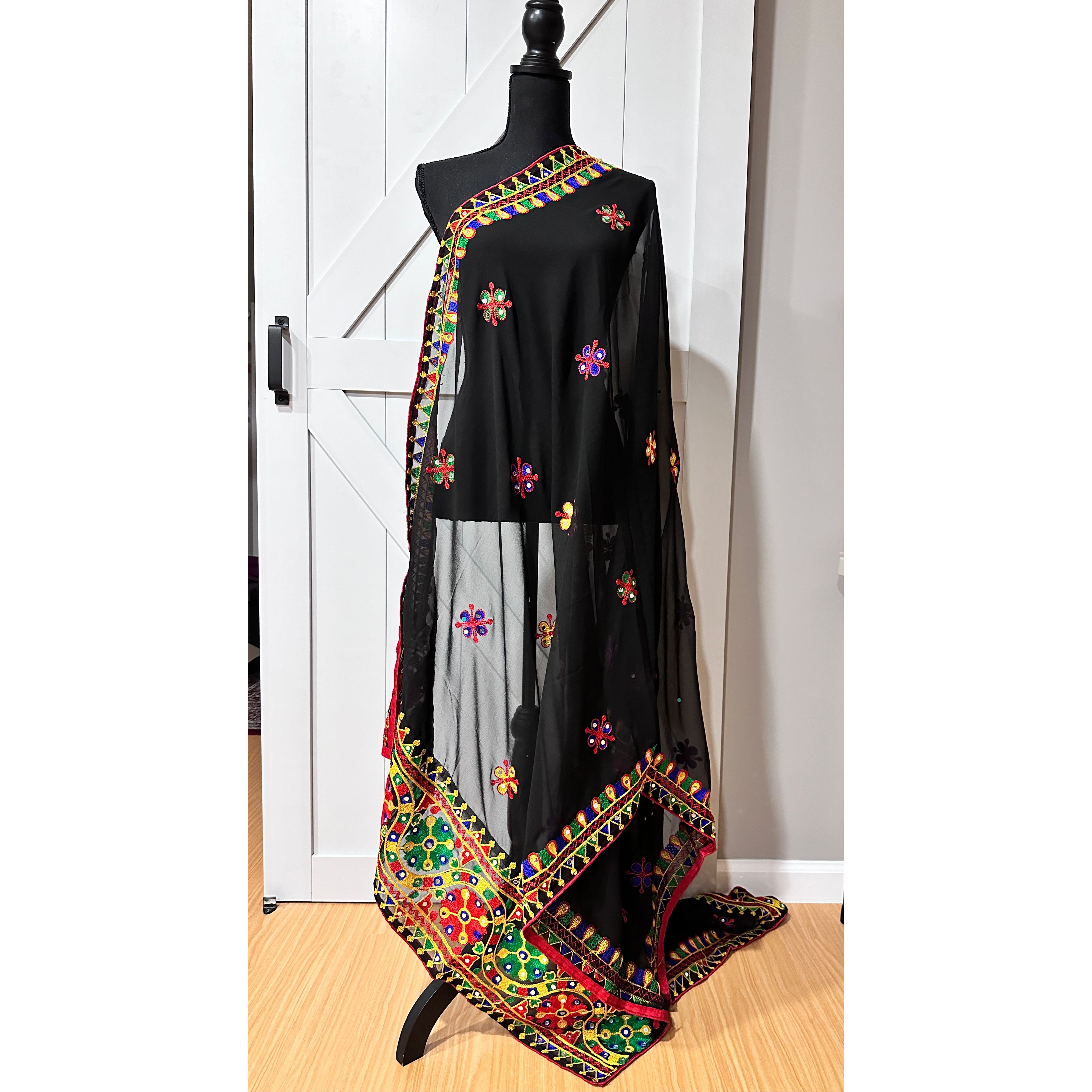 Navaratri Dupatta Scarf - Elegant Black Chiffon Dupatta for Women | Perfect for Festivals, Weddings & Traditional Outfits
