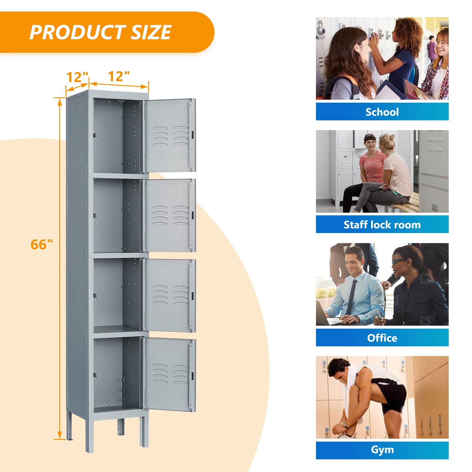 STANI Heavy Duty Metal Locker with Lock - Secure Employee Storage Cabinet for Home, Gym, School & Office - Tall Steel Locker for Clothes, Shoes & Equipment Storage (Ideal for Lockers, Changing Rooms & Secure Storage Areas)