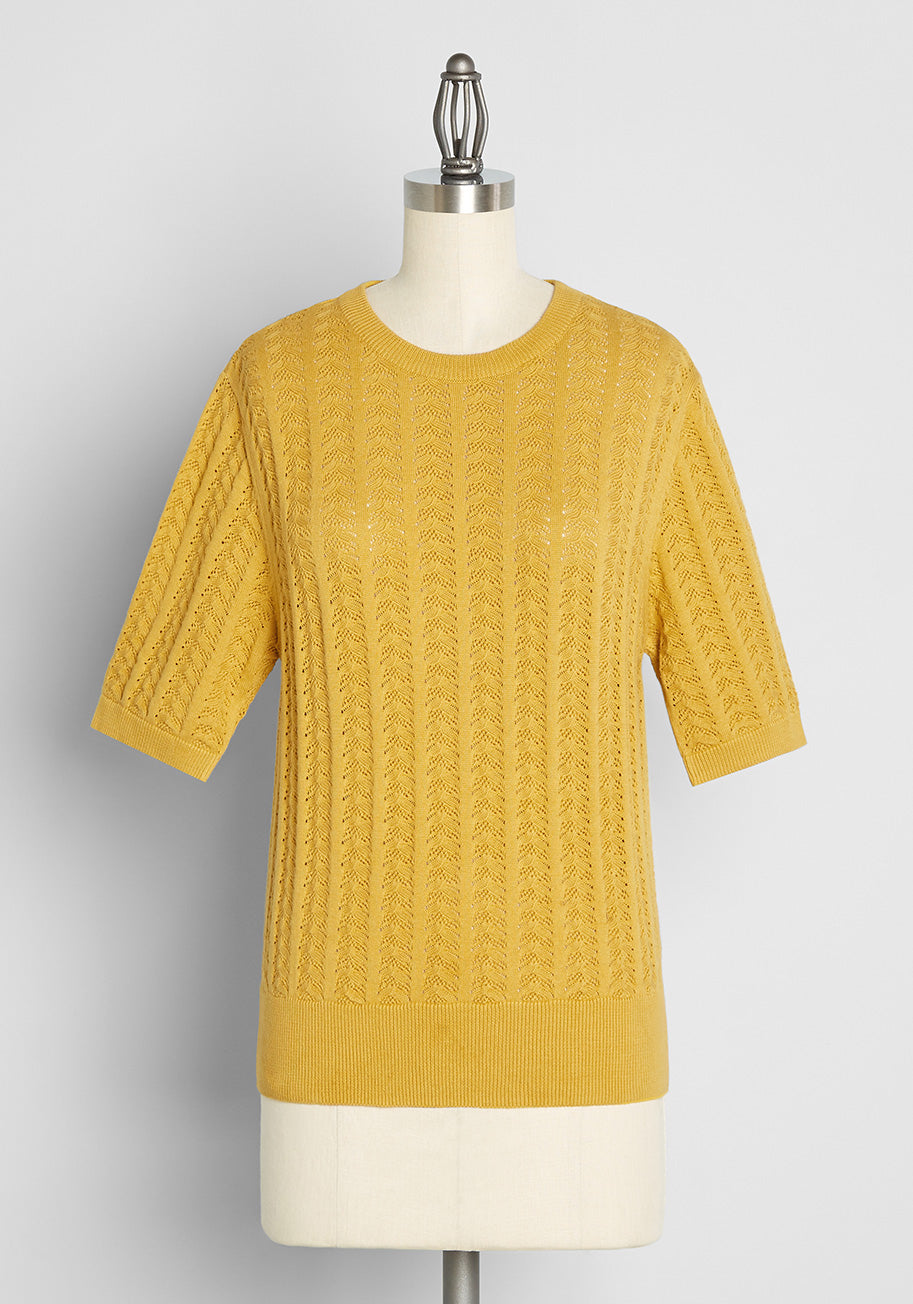 Golden Hour Gorgeous Knit Top - Women's Casual Lace Yarn Sweater for Fall & Winter | Perfect for Date Nights, Office Wear & Weekend Outfits