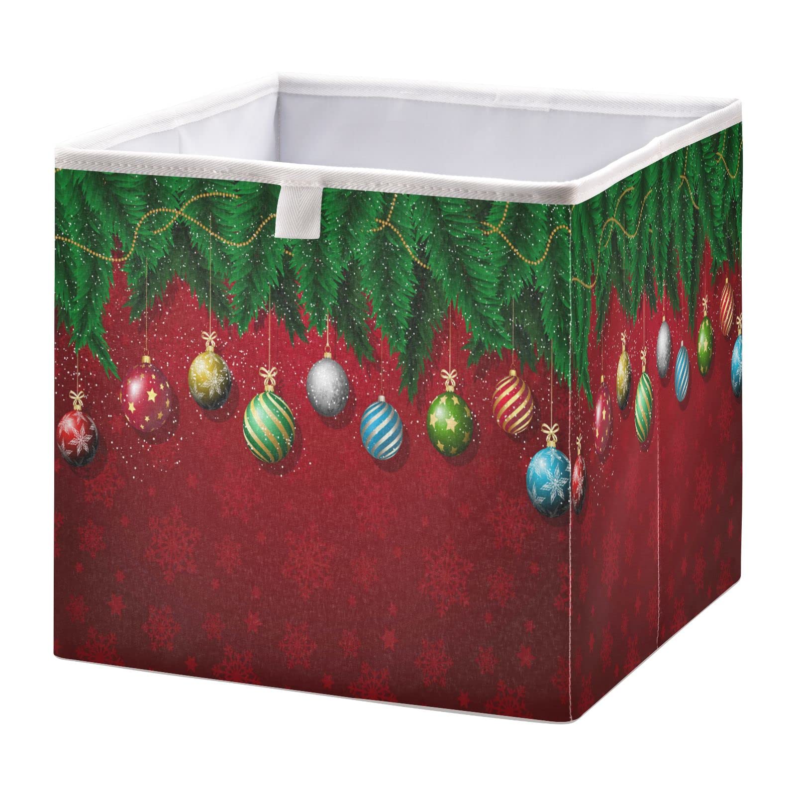 Collapsible Cube Storage Bin with Christmas Snowflakes & Bells - Foldable Storage Baskets for Shelves, Closet Organizer, Nursery Toy & Clothes Storage - Perfect for Holiday Decor, Kids Room Organization & Home Storage Solutions