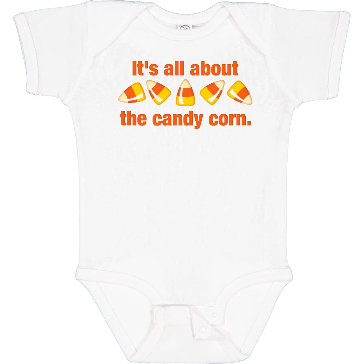 Inktastic All About The Candy Corn Baby Bodysuit - Cute Halloween Outfit for Infants & Toddlers - Perfect for Trick-or-Treating, Photo Shoots & Holiday Parties