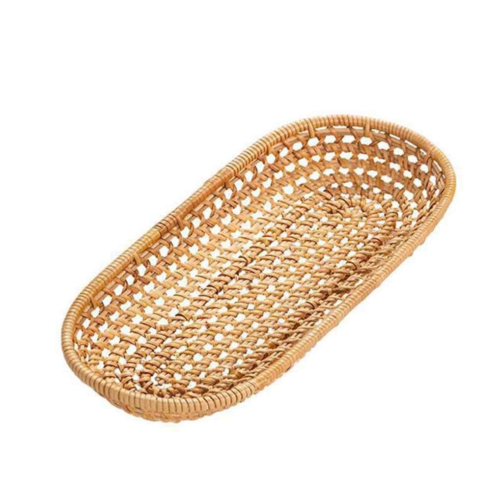 Hand-Woven Wicker Basket - Large Rattan Storage Tray for Bread, Fruits & Food | Natural Home Decor Organizer for Kitchen, Dining Table & Breakfast Display | Eco-Friendly Craft Basket for Home Organization