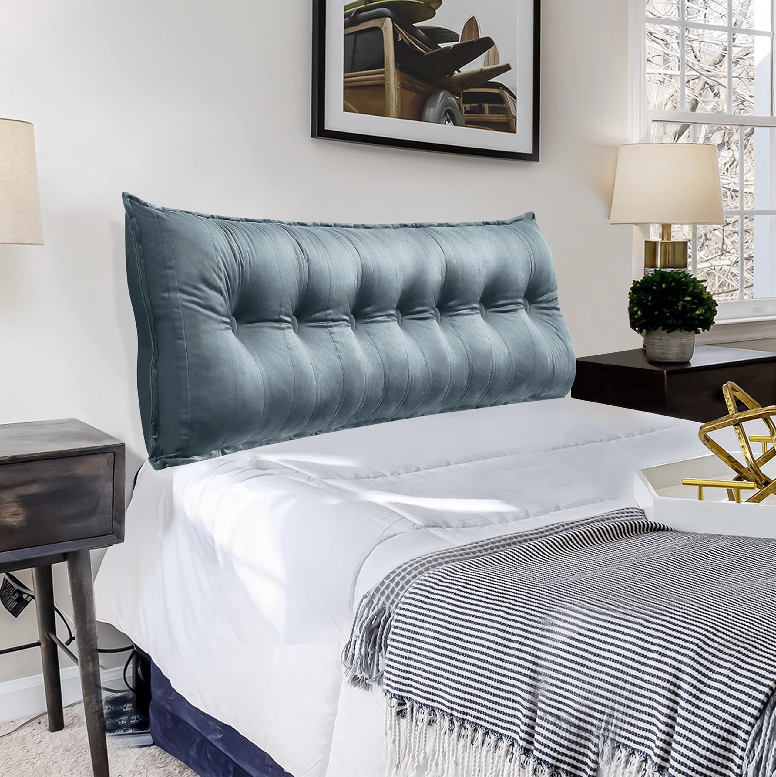 VERCART King Size Bolster Headboard Pillow - Luxury Bed Rest Reading Pillow with Washable Velvet Cover (Grey) - Perfect for Daybeds, Back Support & Cozy Reading in Bed