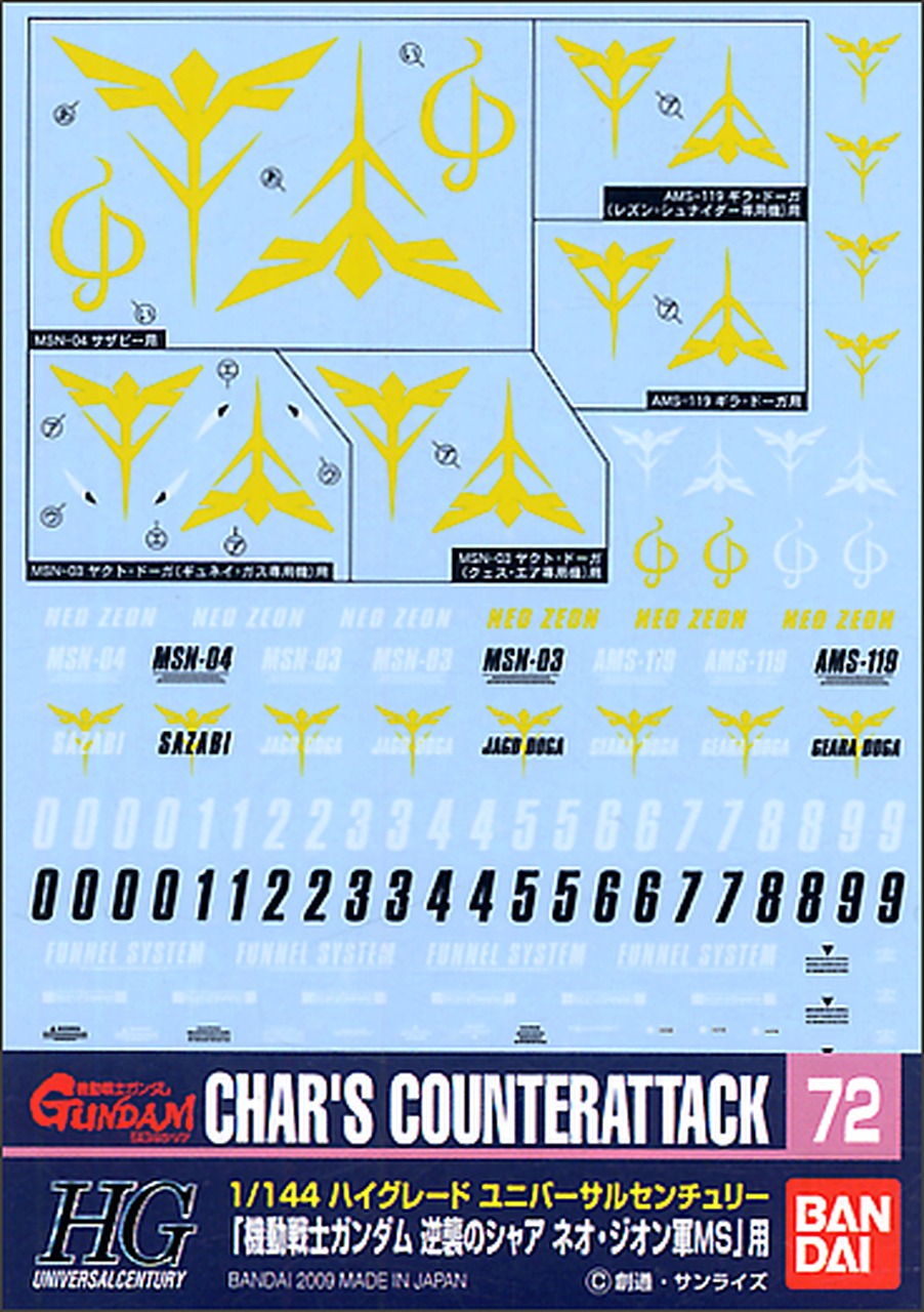 Bandai Gundam Model Kit Decal #72 - 1/144 HG Neo Zeon MS Water Slide Transfers for Char's Counterattack Series | Perfect for Gundam Model Customization & Collectors