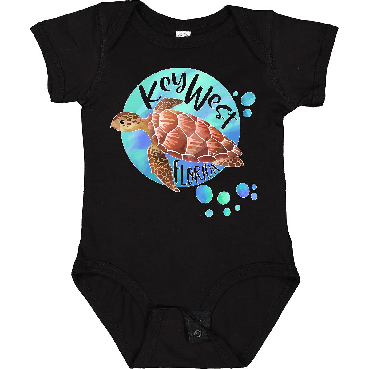 Inktastic Key West Florida Swimming Sea Turtle with Bubbles Baby Bodysuit - Cute Infant Onesie for Beach Vacations, Pool Parties & Summer Outfits