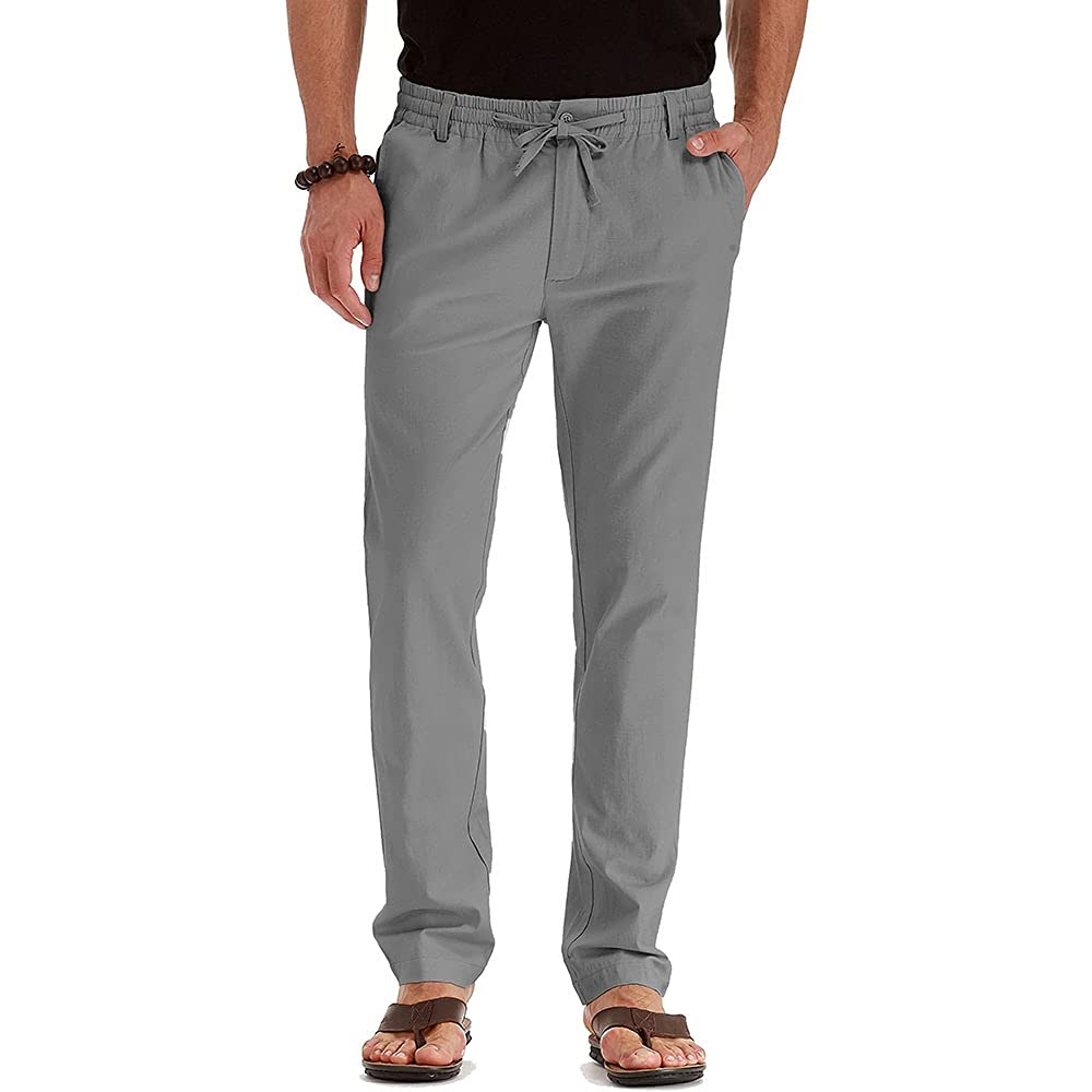 Men's Casual Linen Pants - Drawstring Elastic Waist Beach Yoga Trousers for Summer Comfort | Perfect for Travel, Lounge & Outdoor Activities