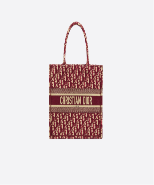 Dior Book Tote Bag - Embroidered Canvas Burgundy Dior Oblique Handbag - Luxury Designer Tote for Women, Perfect for Travel, Work & Everyday Use