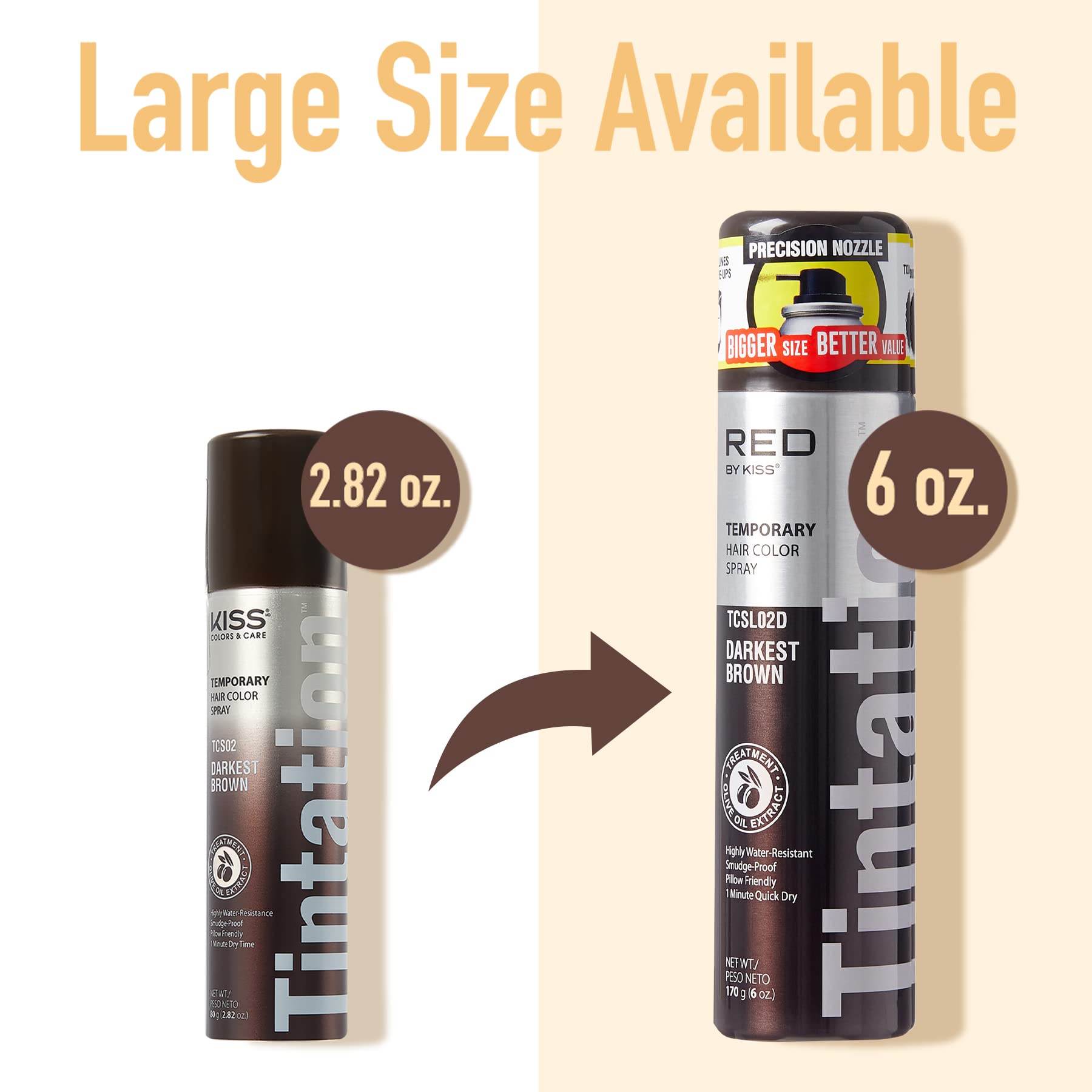 RED by Kiss Tintation Temporary Hair Color Spray - Dark Brown (2 Pack) | Instant Gray Root Cover, Water-Resistant & Smudge-Proof | Quick Dry & Easy Wash Out | Perfect for Hairline & Barber Touch-Ups | Great for Daily Use, Special Occasions & Last-Minute Styling