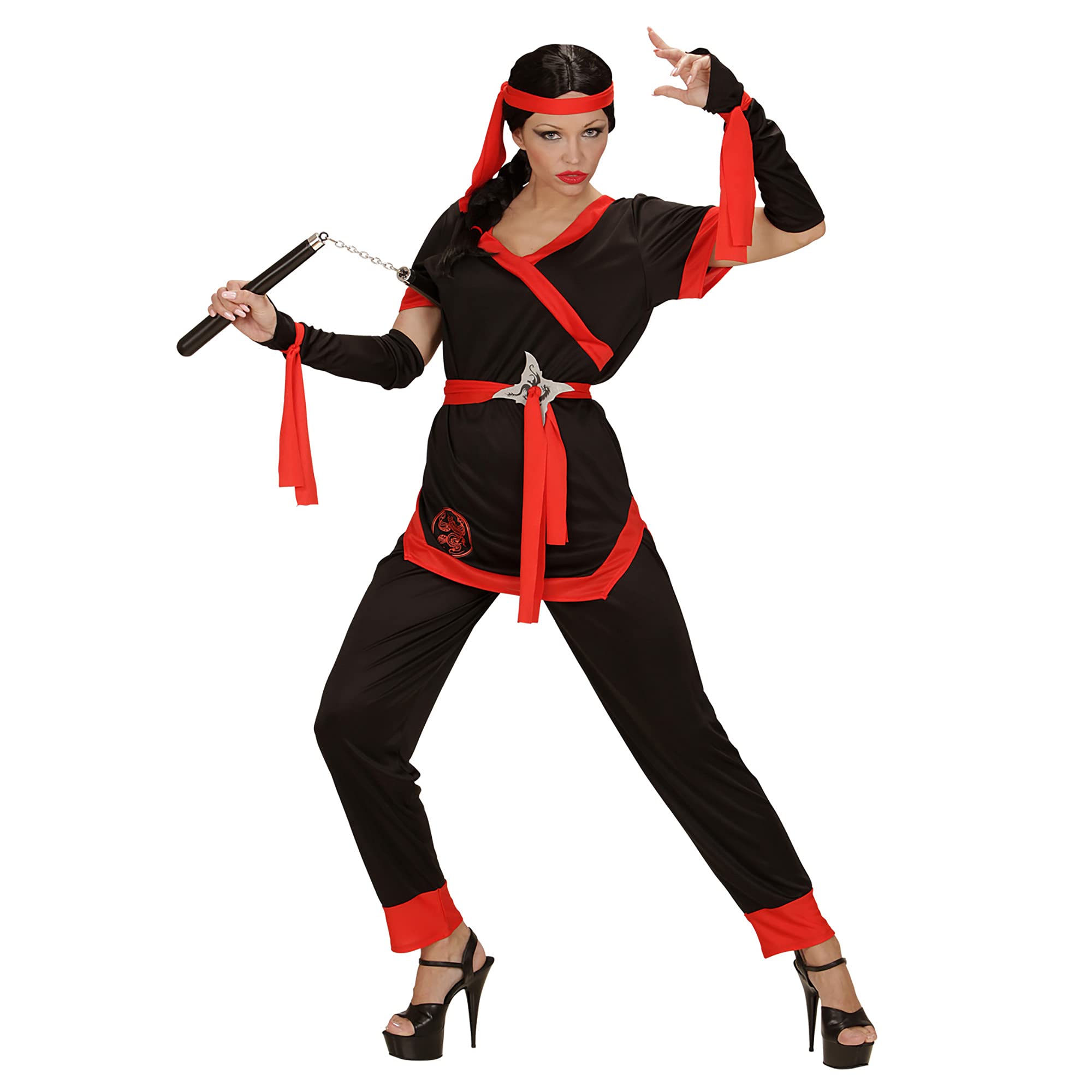 WIDMANN 05863 Adult Ninja Costume for Women - Black Ninja Outfit with Jacket, Pants, Belt, Arm Warmers & Headband - Perfect for Cosplay, Halloween, Martial Arts & Themed Parties