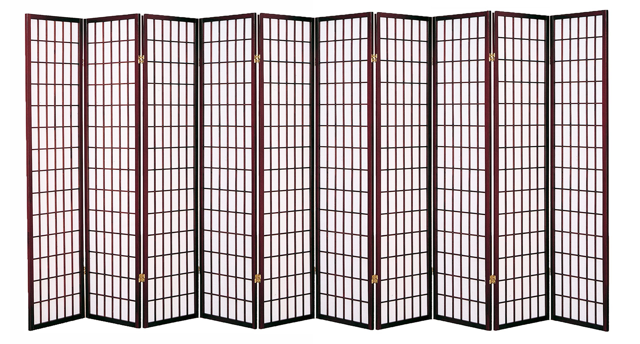HONGVILLE Shoji Paper Screen Wood Panel Privacy Room Divider - Cherry Wood 10-Panel Folding Screen for Home Office, Bedroom Partition, and Asian-Inspired Decor