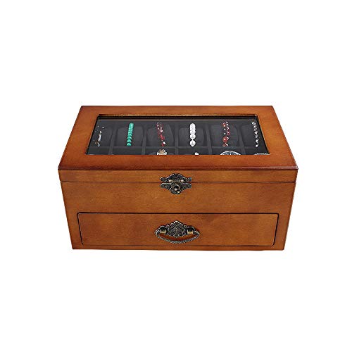 2-Tier Wooden Watch Box with Lock & Transparent Window - Jewelry Organizer for Men & Women - Holds 22 Watches with Removable Storage Pillows (Brown) - Perfect for Watch Collectors & Jewelry Display at Home or Retail Stores