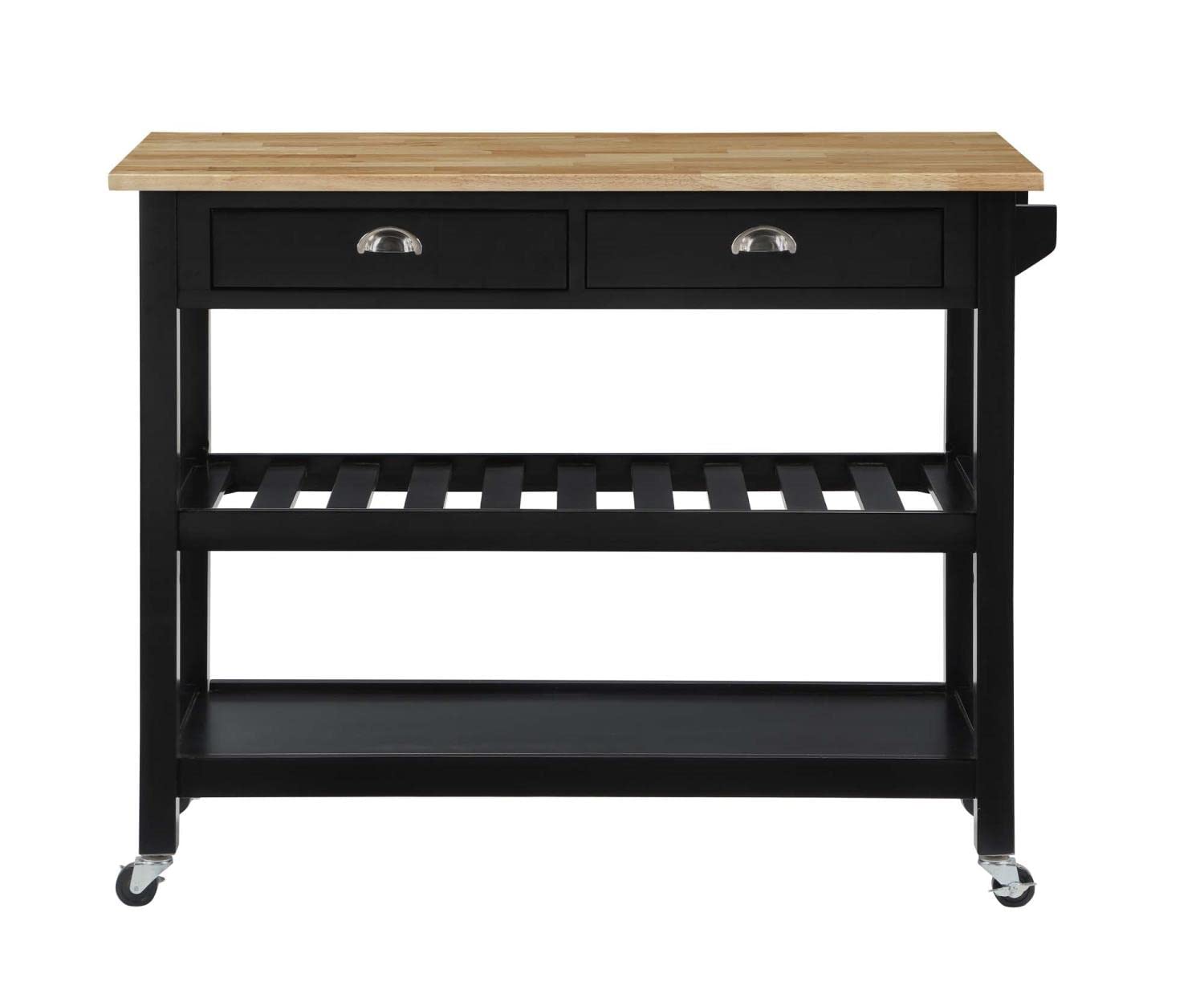 Convenience Concepts American Heritage 3-Tier Butcher Block Kitchen Cart with Drawers - Black/Butcher Block | Rolling Storage Island for Small Spaces, Kitchen Organization & Serving Station