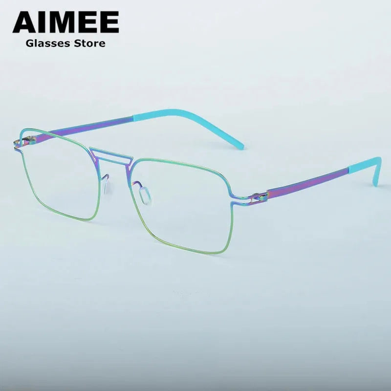Aimee Unisex Full Rim Square Double Bridge Steel Eyeglasses Frame 14041 - Stylish & Durable Eyewear for Work, Reading, and Everyday Fashion
