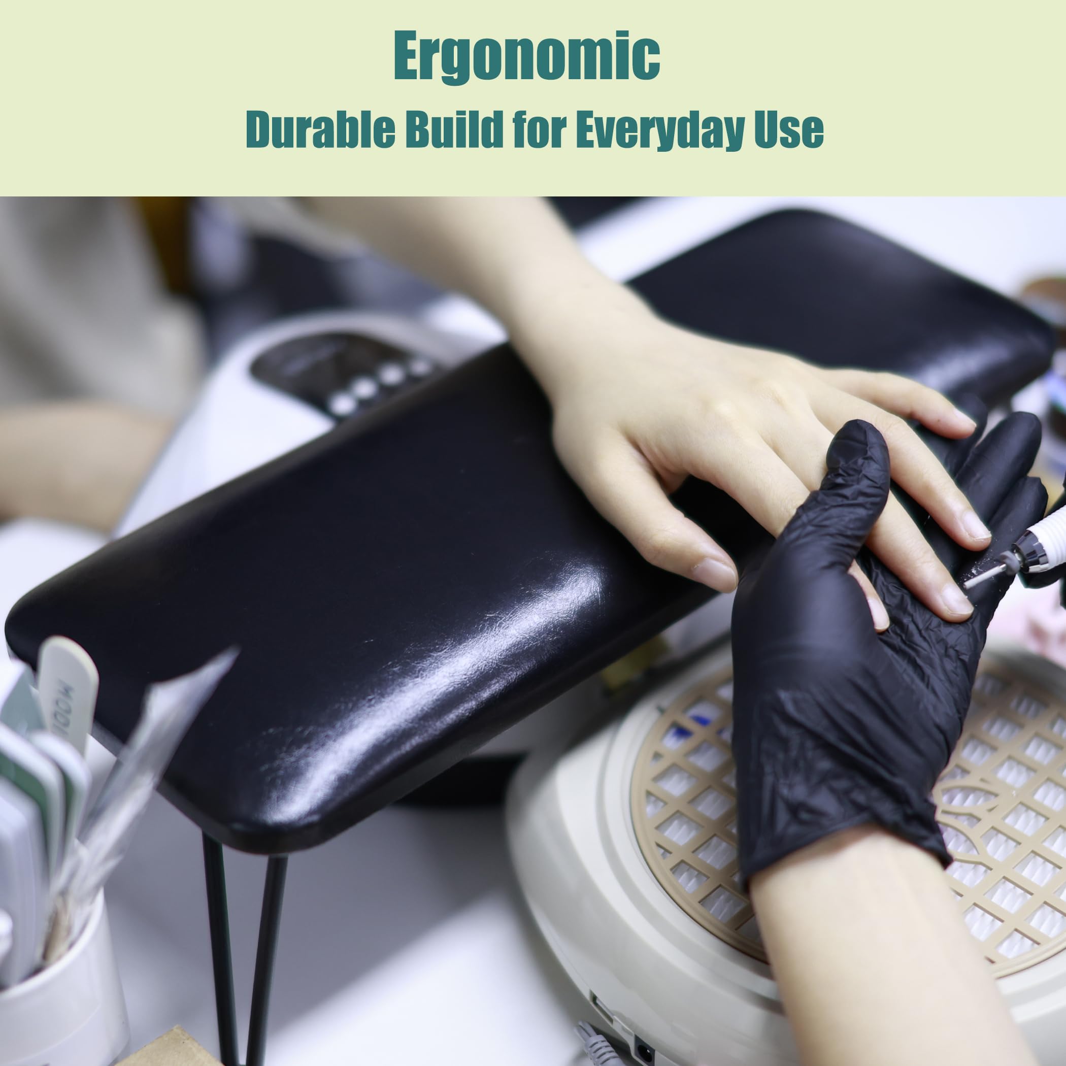 Ergonomic Detachable PU Leather Nail Arm Rest for Professional Manicurists - Black Hand Rest Stand for Salon & Home Manicure - Perfect for Gel Polish, Acrylic Nails & Nail Art Application