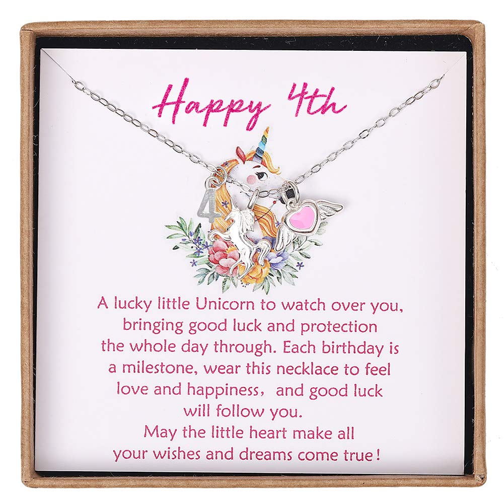 Sterling Silver Pink Heart with Wings & Unicorn Charm Necklace - Elegant Birthday Gift for Women & Girls | Perfect for Birthdays, Anniversaries & Special Occasions | Includes Gift Box & Card